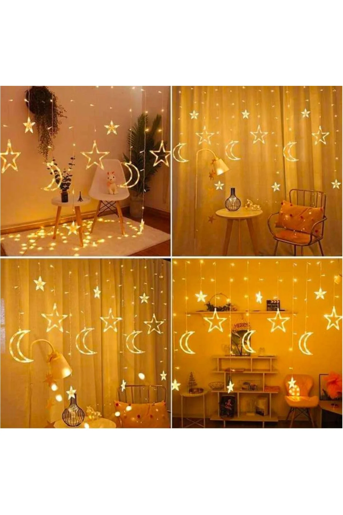Led Işık Dekorasyon Süsleme Perde Led Ay Yıldız Hilal Ramazan Süsleme Gün Işığı Led Roma