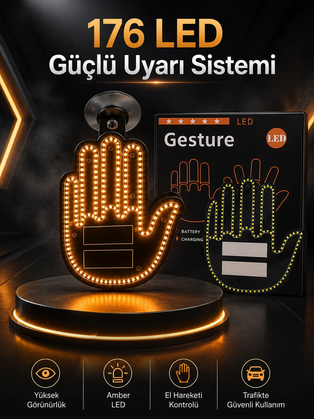 Led Işık El İşareti Araç Camı İçin Uzaktan Kumandalı