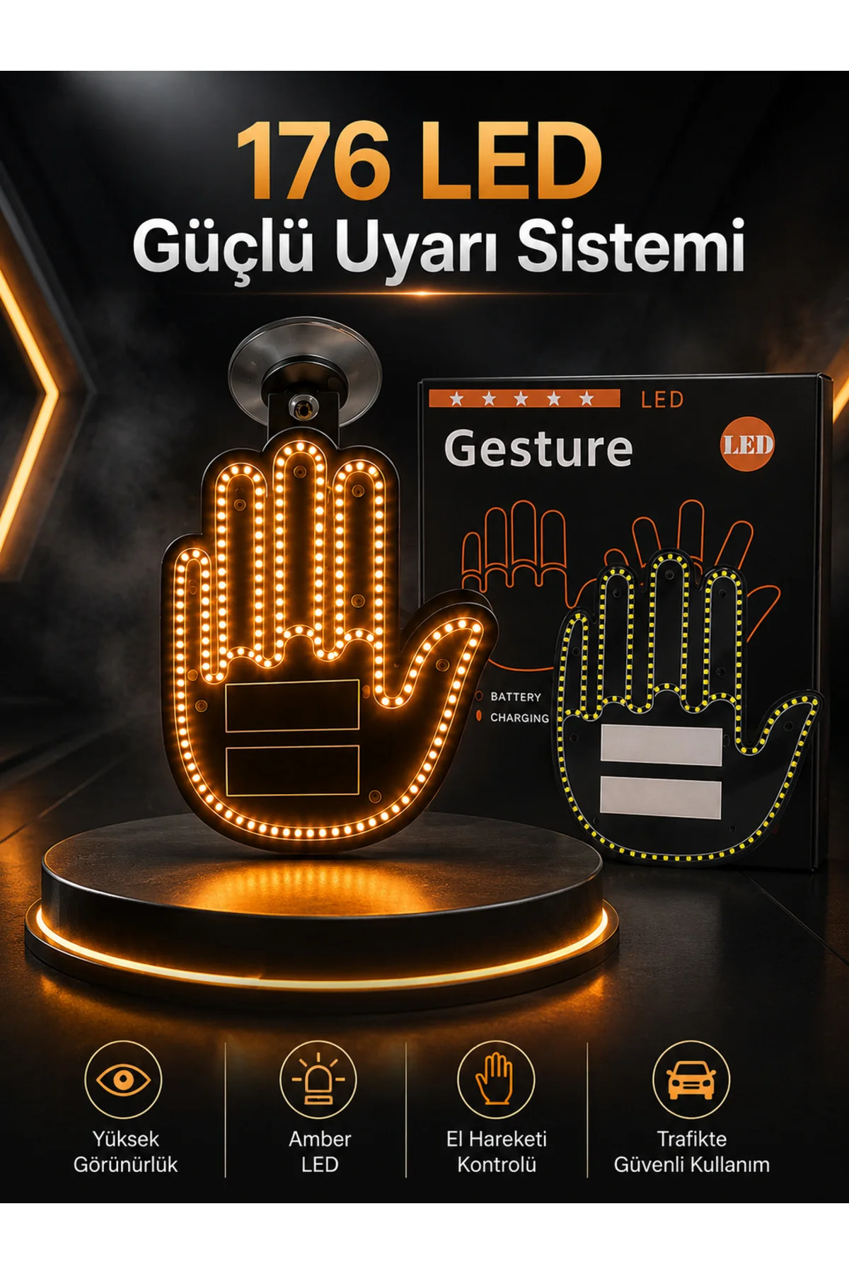 Led Işık El İşareti Araç Camı İçin Uzaktan Kumandalı