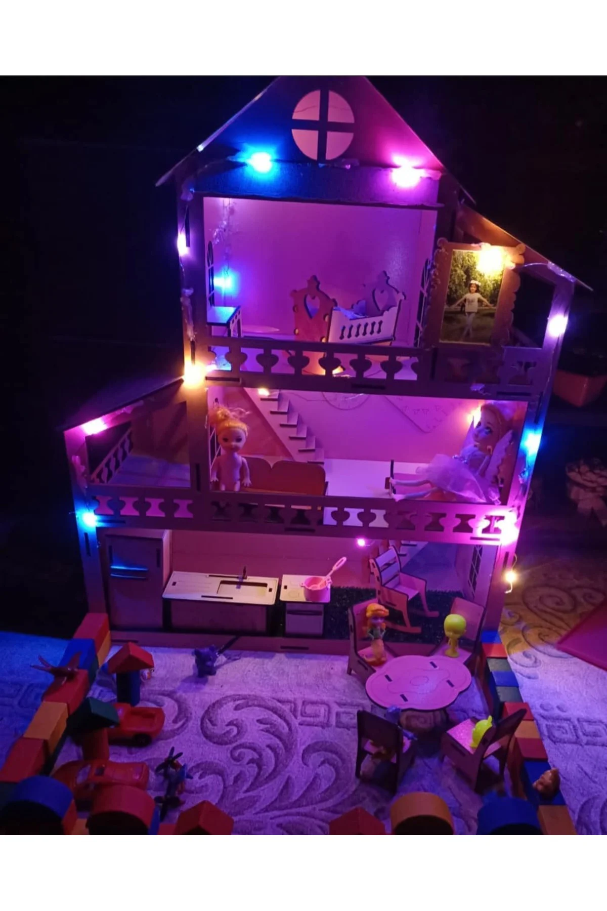 Led Işık Hediyeli Ahşap Oyun Evi Ledli Oyuncaklı