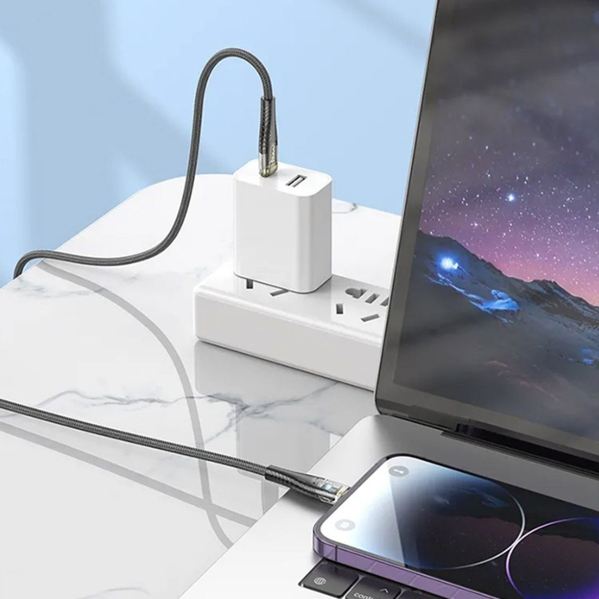 Led Işık Uçlu Sağlam İp Kablolu USB to Lightning Hızlı Şarj Kablo