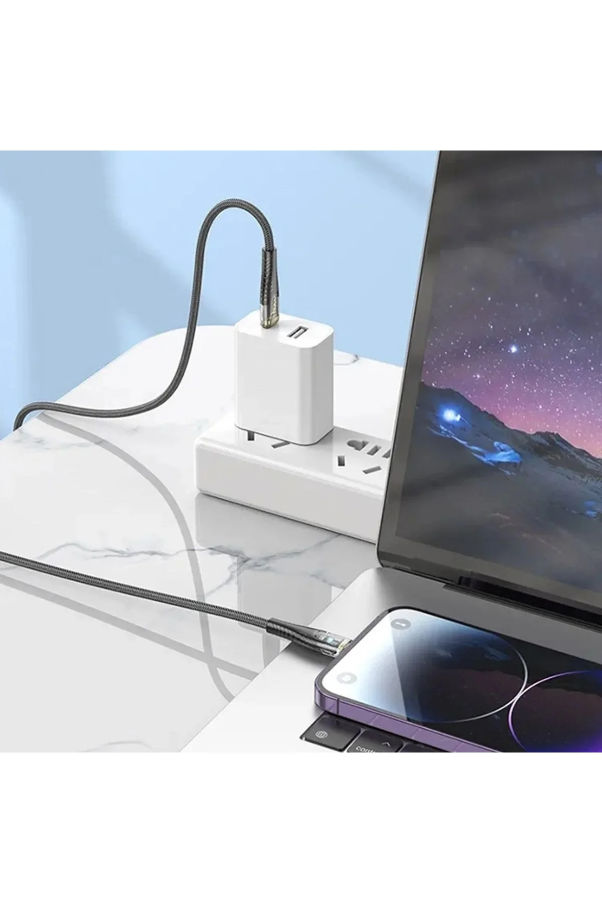 Led Işık Uçlu Sağlam İp Kablolu USB to Lightning Hızlı Şarj Kablosu Led Işık Uçlu Sağlam İp Kablolu USB to Lightning Hızlı Şarj Kablosu