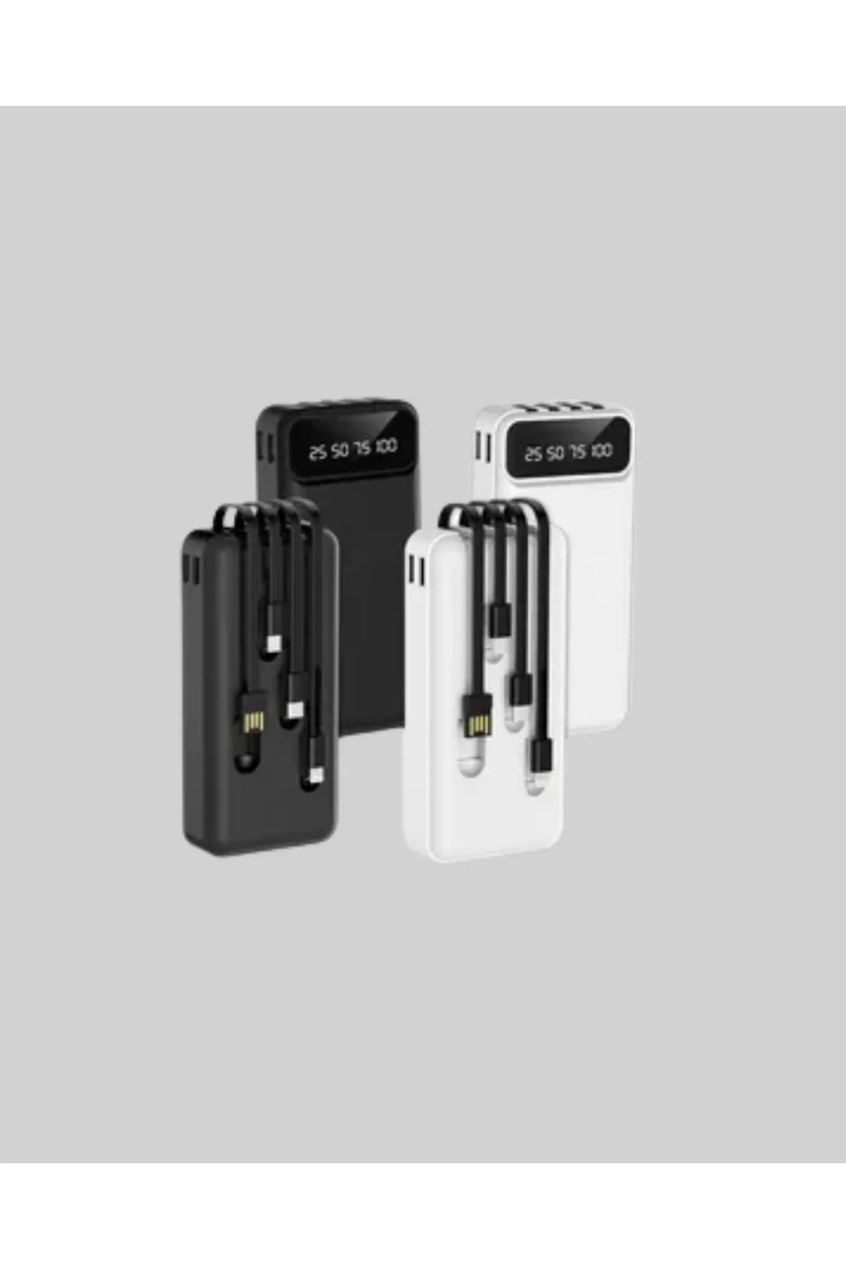 LED Işıklı 20.000mAh Powerbank LCD Gösterge Dahili Çoklu Kablo Yeni Nesil