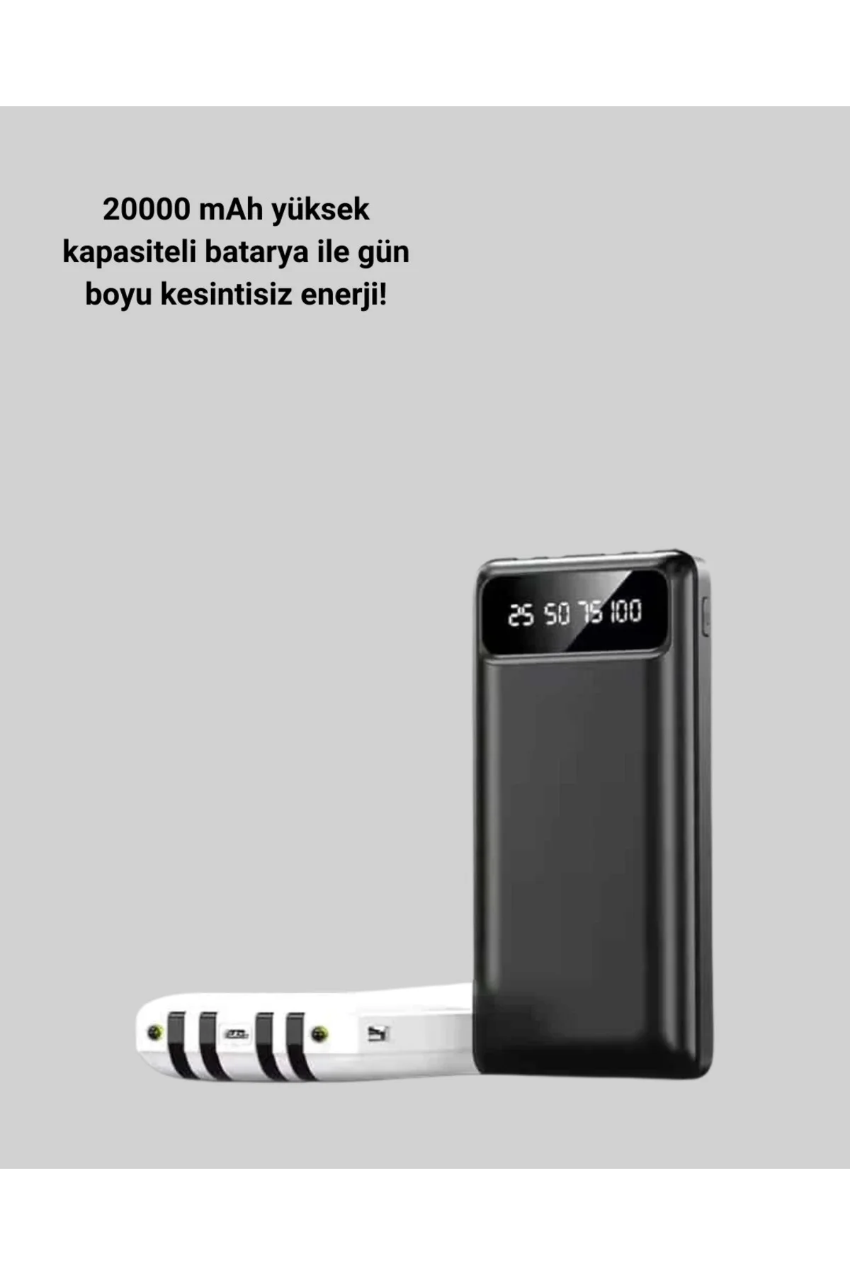 LED Işıklı 20.000mAh Powerbank LCD Gösterge Dahili Çoklu Kablo Yeni Nesil