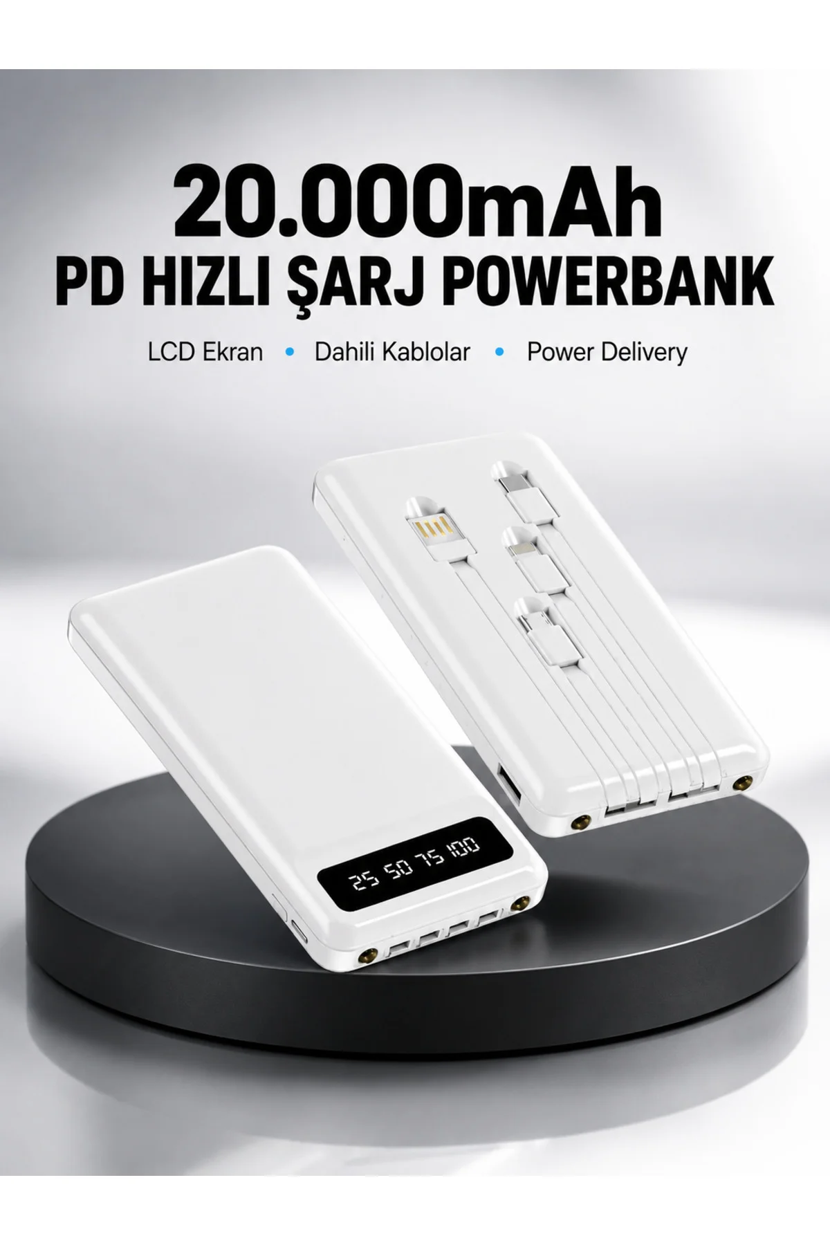 LED Işıklı 20.000mAh Powerbank LCD Gösterge Dahili Çoklu Kablo Yeni Nesil LED Işıklı 20.000mAh Powerbank LCD Gösterge Dahili Çoklu Kablo Yeni Nesil