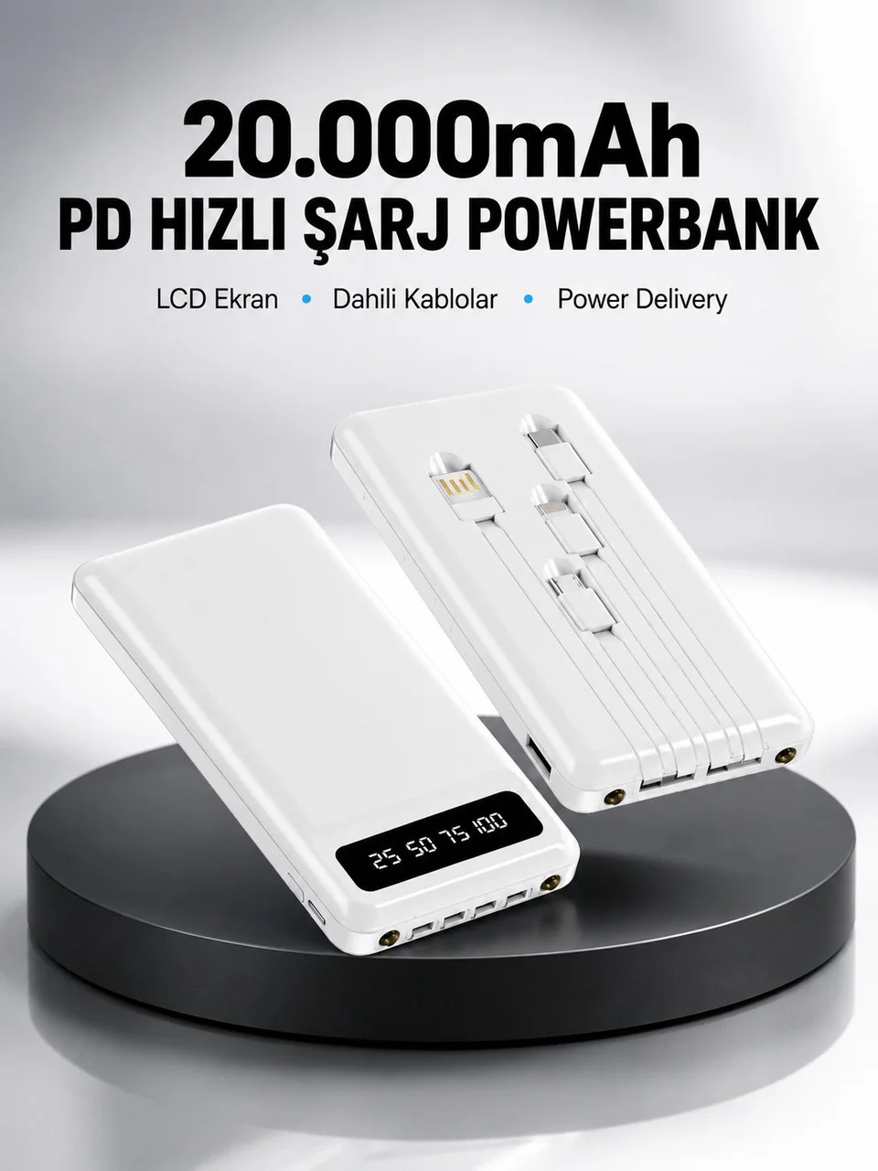 Led Işıklı 20.000mah Powerbank Lcd Gösterge Dahili Çoklu Kablo Yeni Nesil - Lisinya Diğer