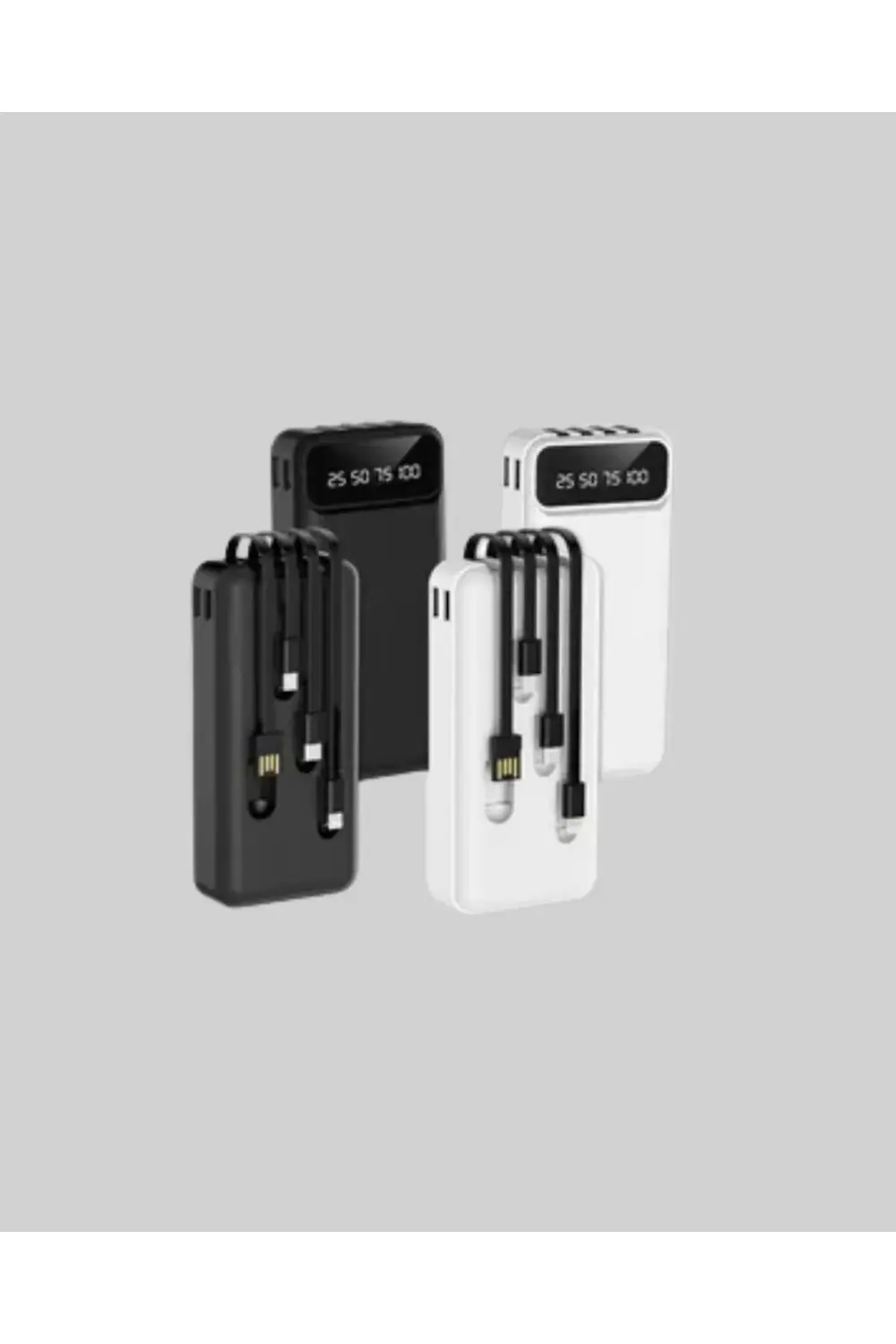 LED Işıklı 20.000mAh Powerbank LCD Gösterge Dahili Çoklu Kablo