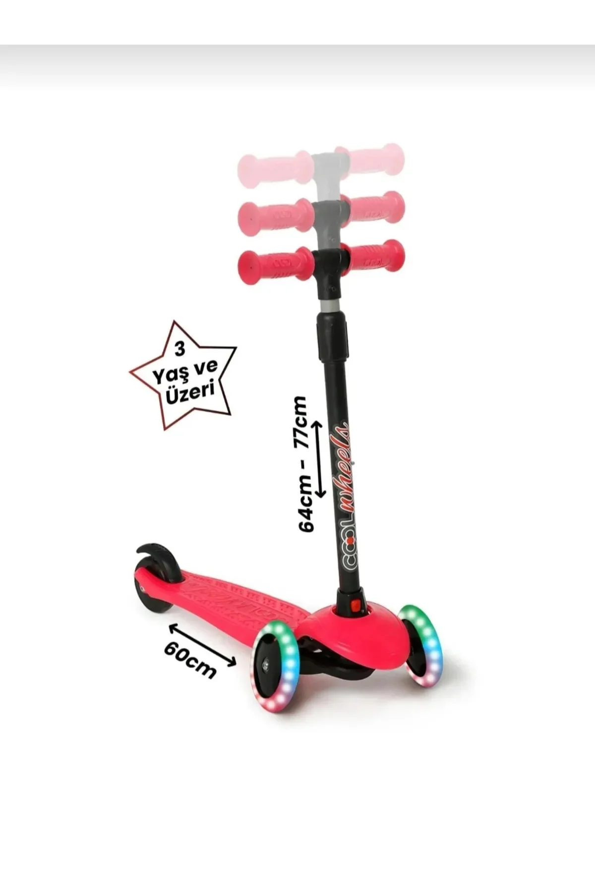 Led Işıklı 3 Tekerlekli Yükseklik Ayarlı Twist Scooter  50 kg