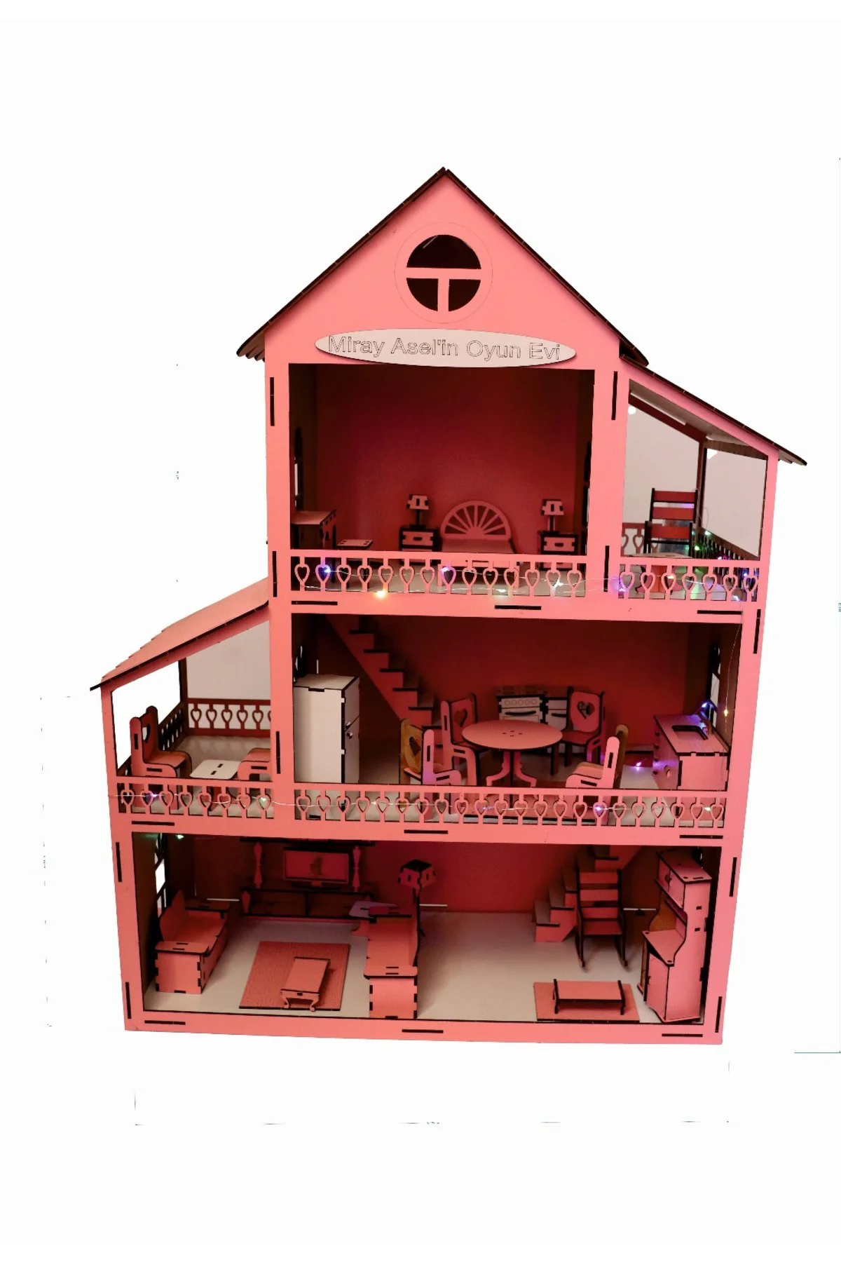 Led Işıklı Ahşap Oyun Evi Büyük Boy (76cm X 57cm X 25cm)