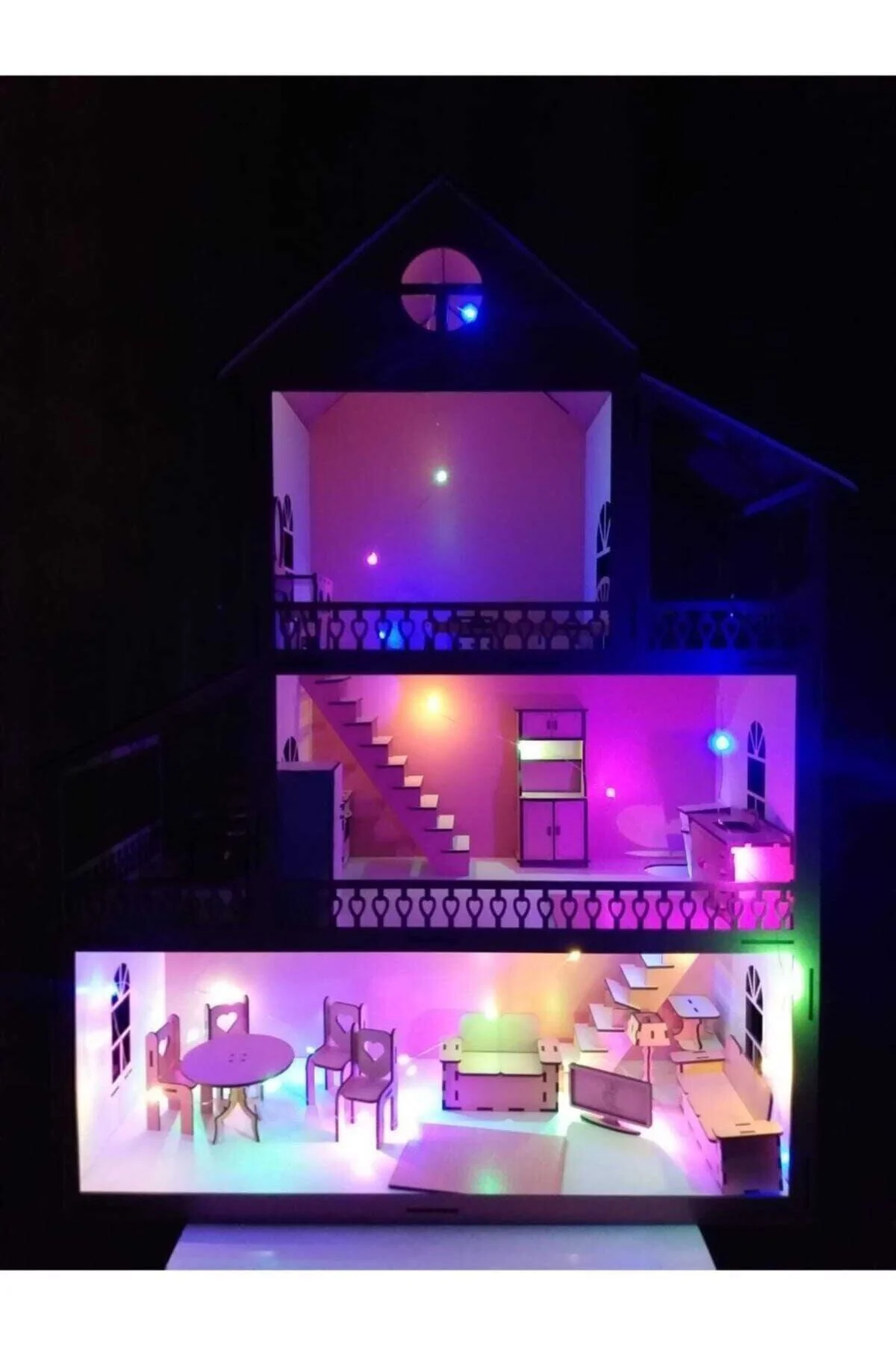-led Işıklı Ahşap Oyun Evi- (60cmx45cmx20cm) -ev3