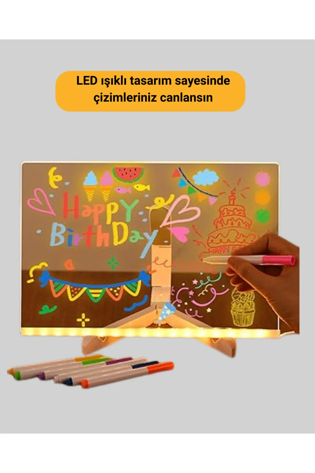 LED Işıklı Akrilik Yazı Tahtası Renkli Kalem Setiyle - Lisinya