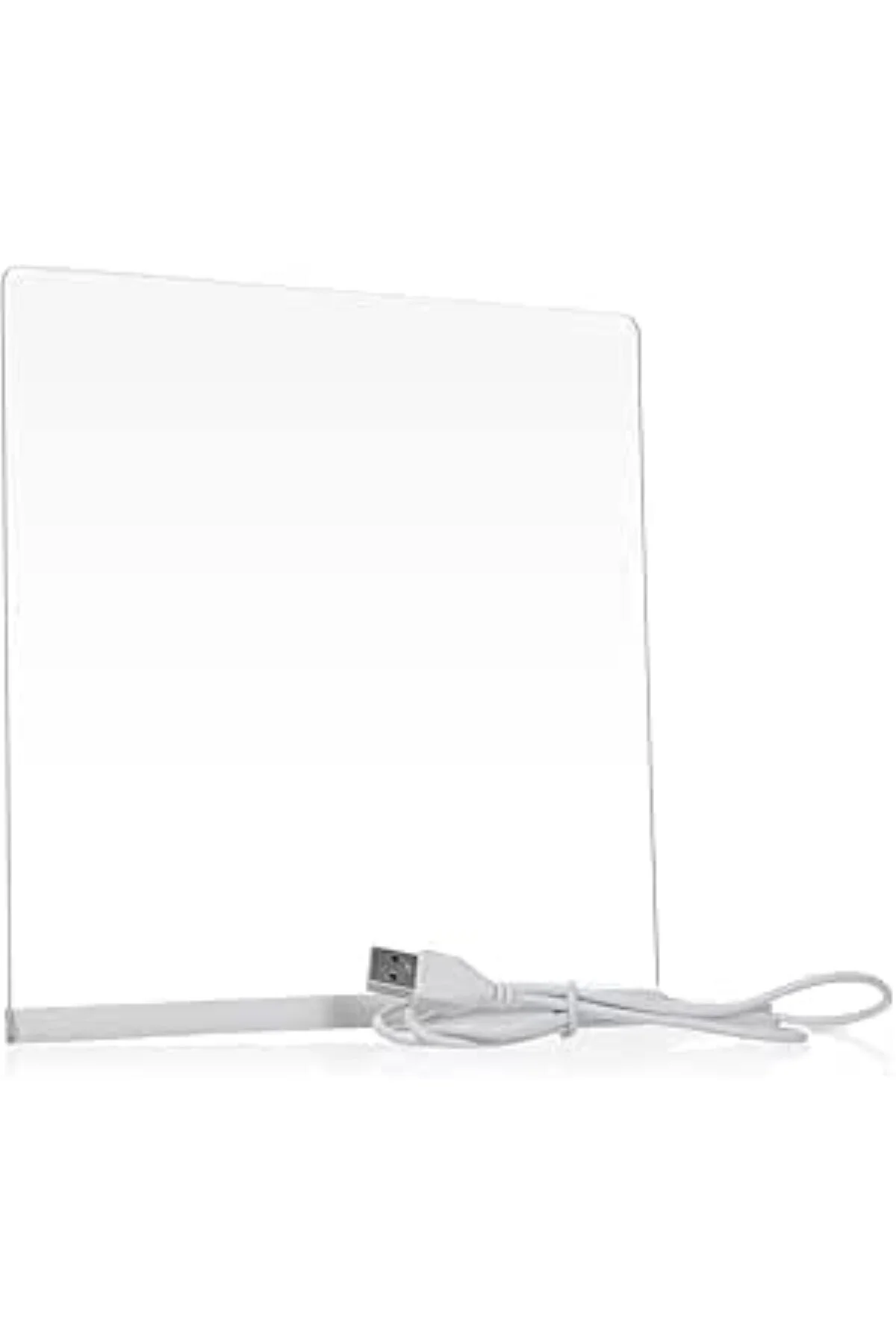 LED Işıklı Akrilik Yazı Tahtası – 20x20 cm Şeffaf Masaüstü Not Panosu, USB Bağlantılı,