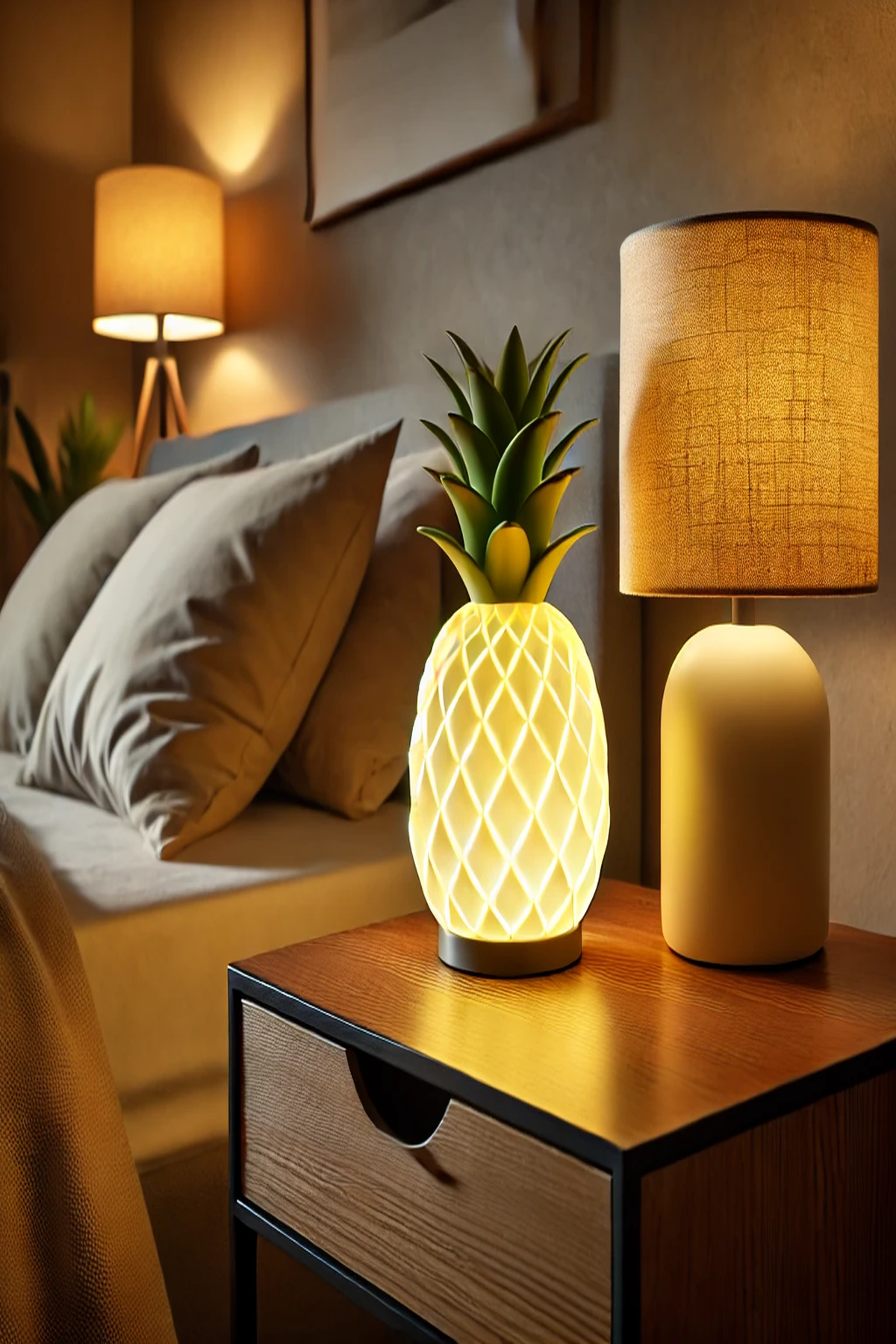 Led Işıklı Ananas Gece Lambası - Gün Işığı Rengi LED, Duvara Asıl