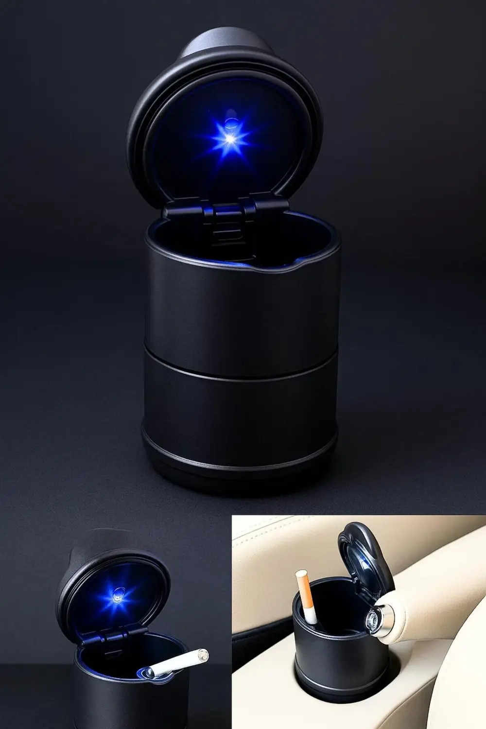 LED Işıklı Araç İçi Oto Küllük Siyah – Kokusuz, Işıklı, Kapaklı T