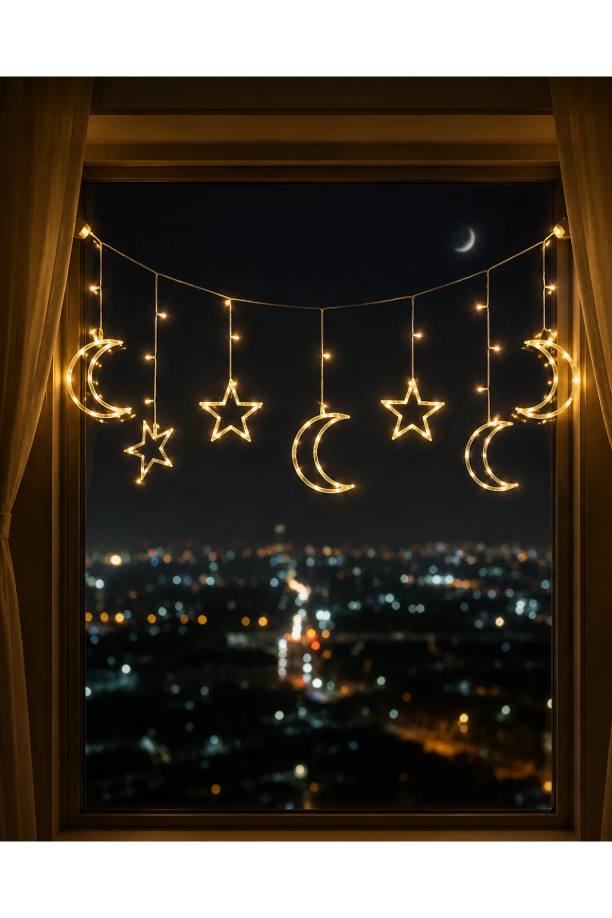 LED Işıklı Ay Yıldız Ramazan Dekoru İç Mekan Süsleme Aydınlatması