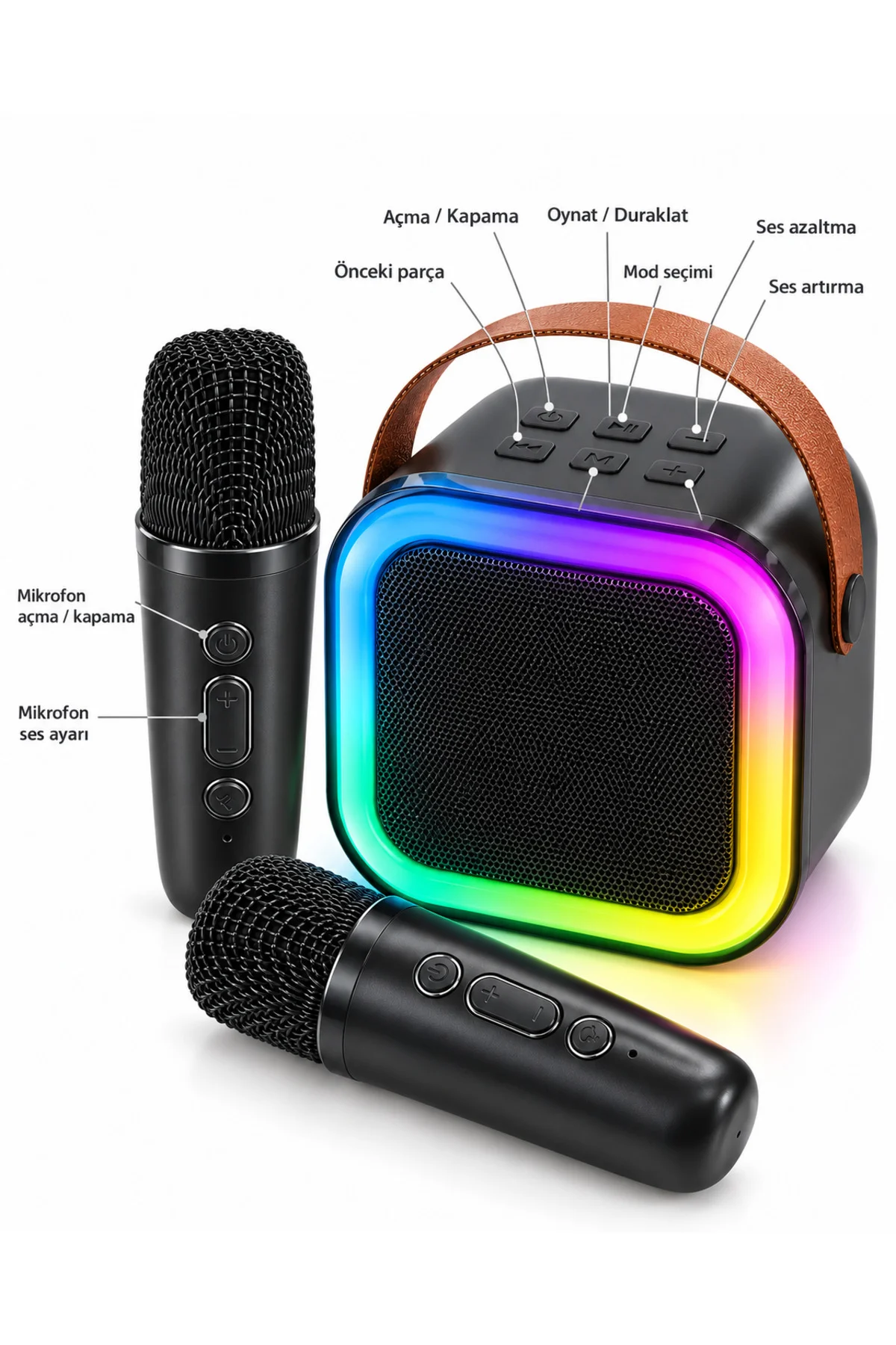 Led Işıklı Bluetooth Karaoke Hoparlör Seti - Görsel 4