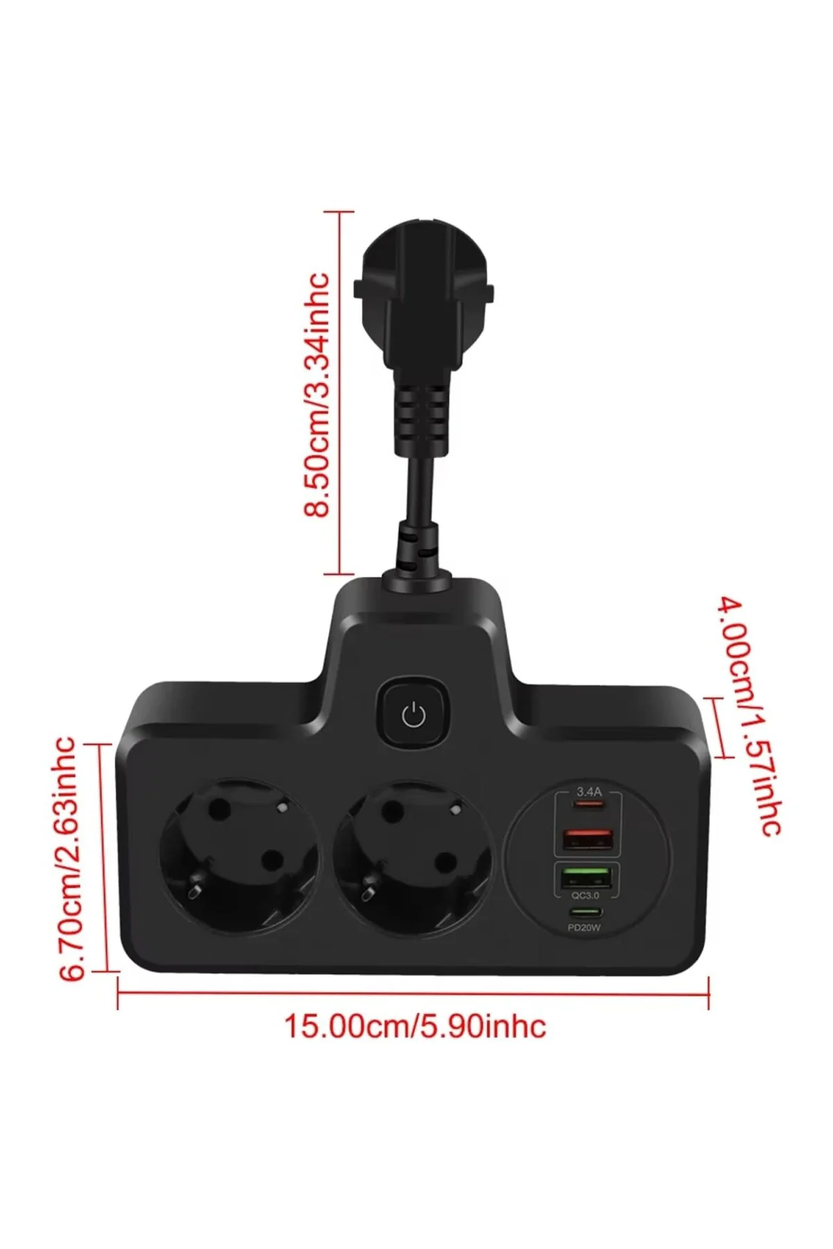 LED Işıklı Çoklu Priz Şarj İstasyonu, 2 Adet USB ve Type-C Girişi