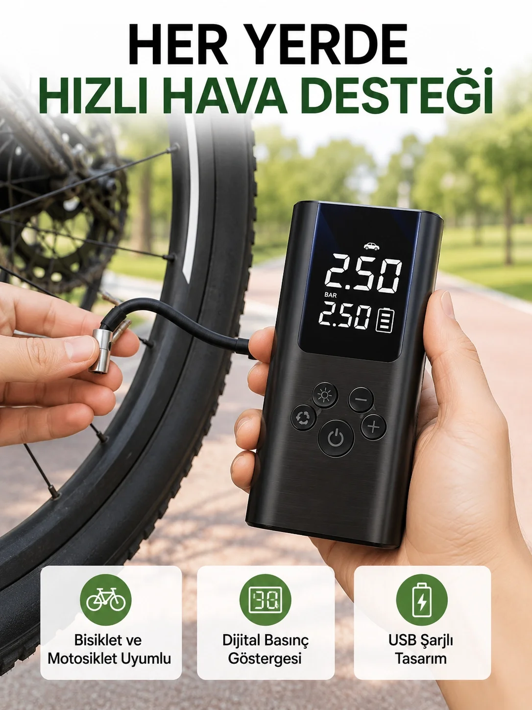 LED Işıklı Dijital Hava Pompası Araba Bisiklet Uyumlu Fiyatı, Yorumları ve Özellikleri