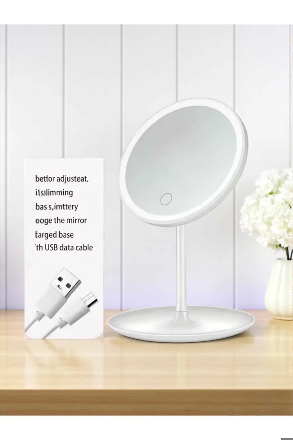 Led Işıklı Dokunmatik Makyaj Aynası Pembe 3 Kademeli Işık Ayarı ,