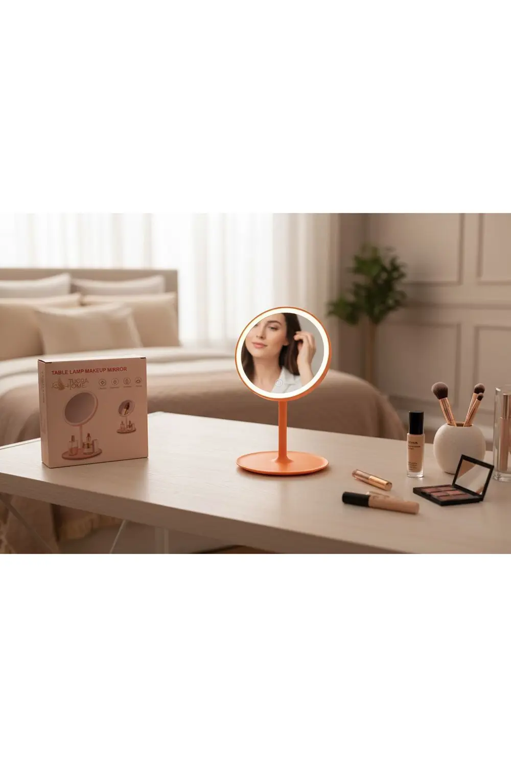 Led Işıklı Dokunmatik Makyaj Aynası Pembe 3 Kademeli Işık Ayarı ,