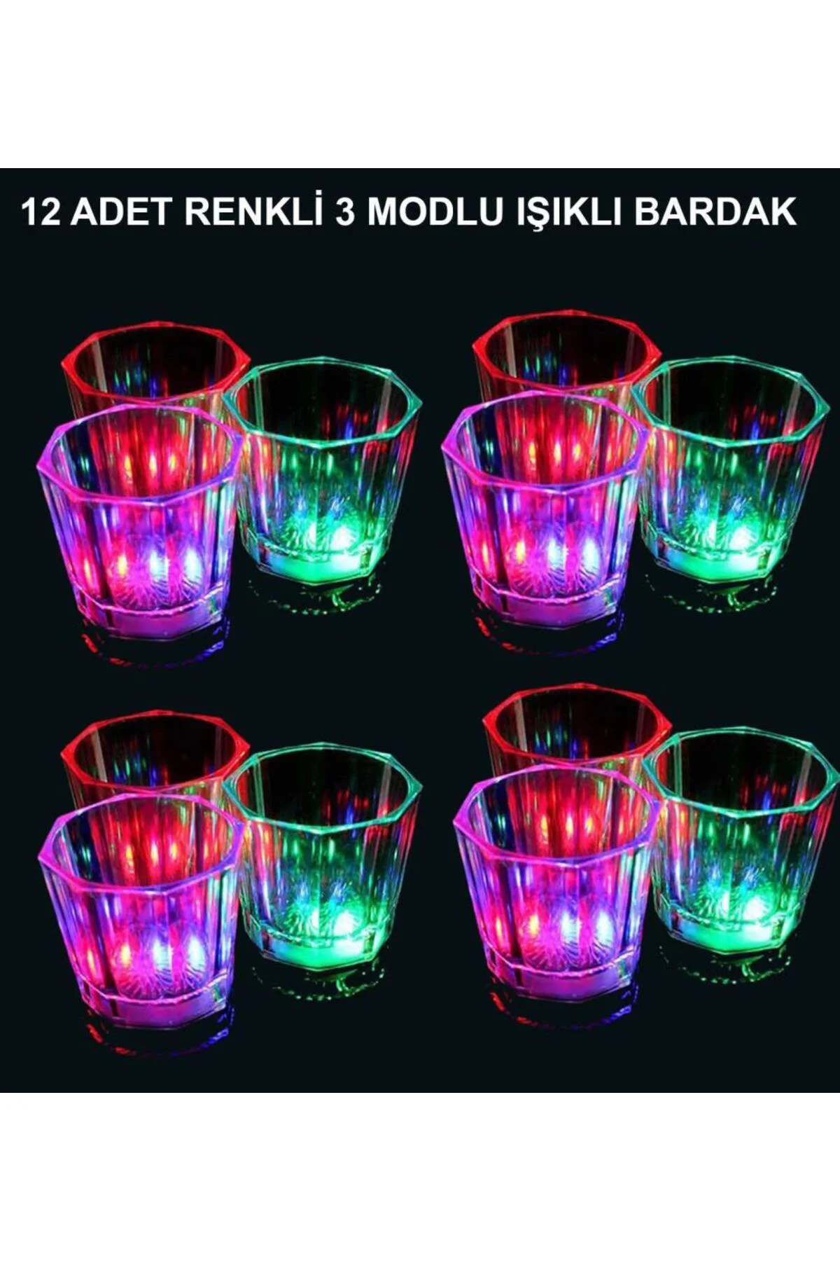LED Işıklı Eğlence Bardakları - 3 Modlu Renk Değiştiren Bardak 12