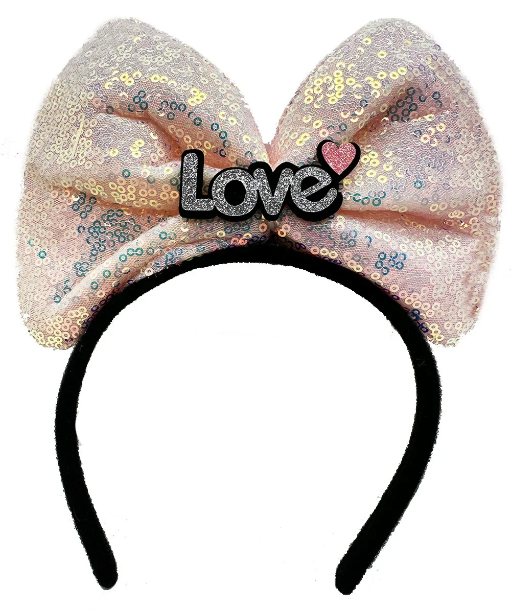 Led Işıklı Fiyonklu Taç – 3 Fonksiyonlu Gümüş Love Yazılı Toz Pembe Taç 20x17 cm - Görsel 2