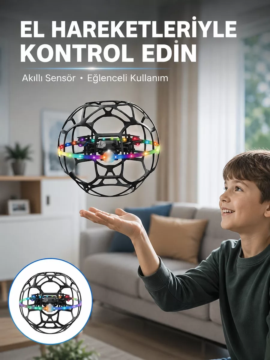 LED Işıklı Futbol Topu Mini Drone Akıllı Sensörlü El Kontrollü