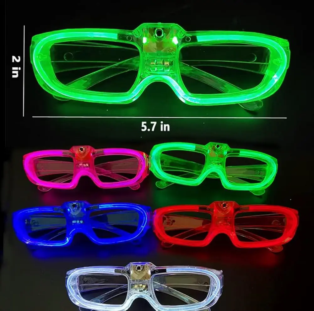 LED Işıklı Glow Pilli Parti Gözlüğü - Efektli 6 Adet 5 Renk