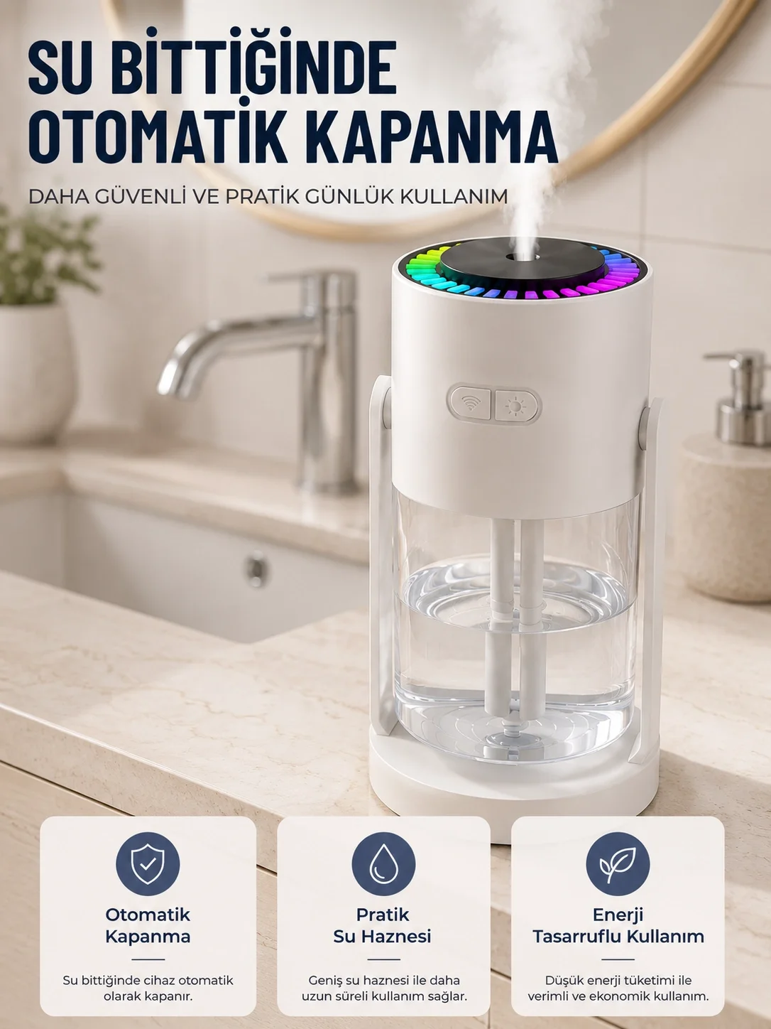 LED Işıklı Hava Nemlendirme Cihazı Şeffaf Su Hazneli Sessiz Masaüstü Nemlendirici LED Işıklı Hava Nemlendirme Cihazı Şeffaf Su Hazneli Sessiz Masaüstü Nemlendirici