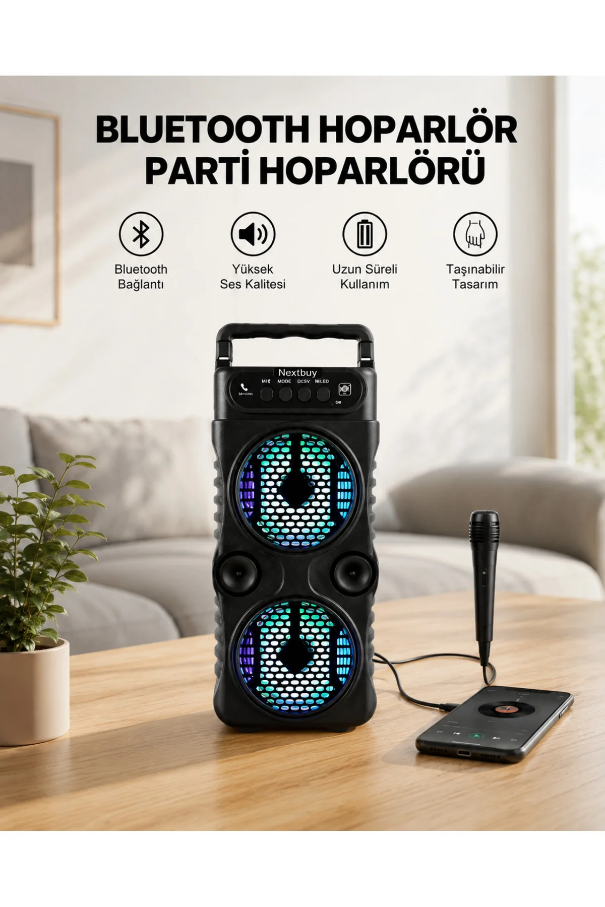 Led Işıklı Hoparlör Yüksek Ses Güçlü Bas Performansı Taşınabilir Şarjlı