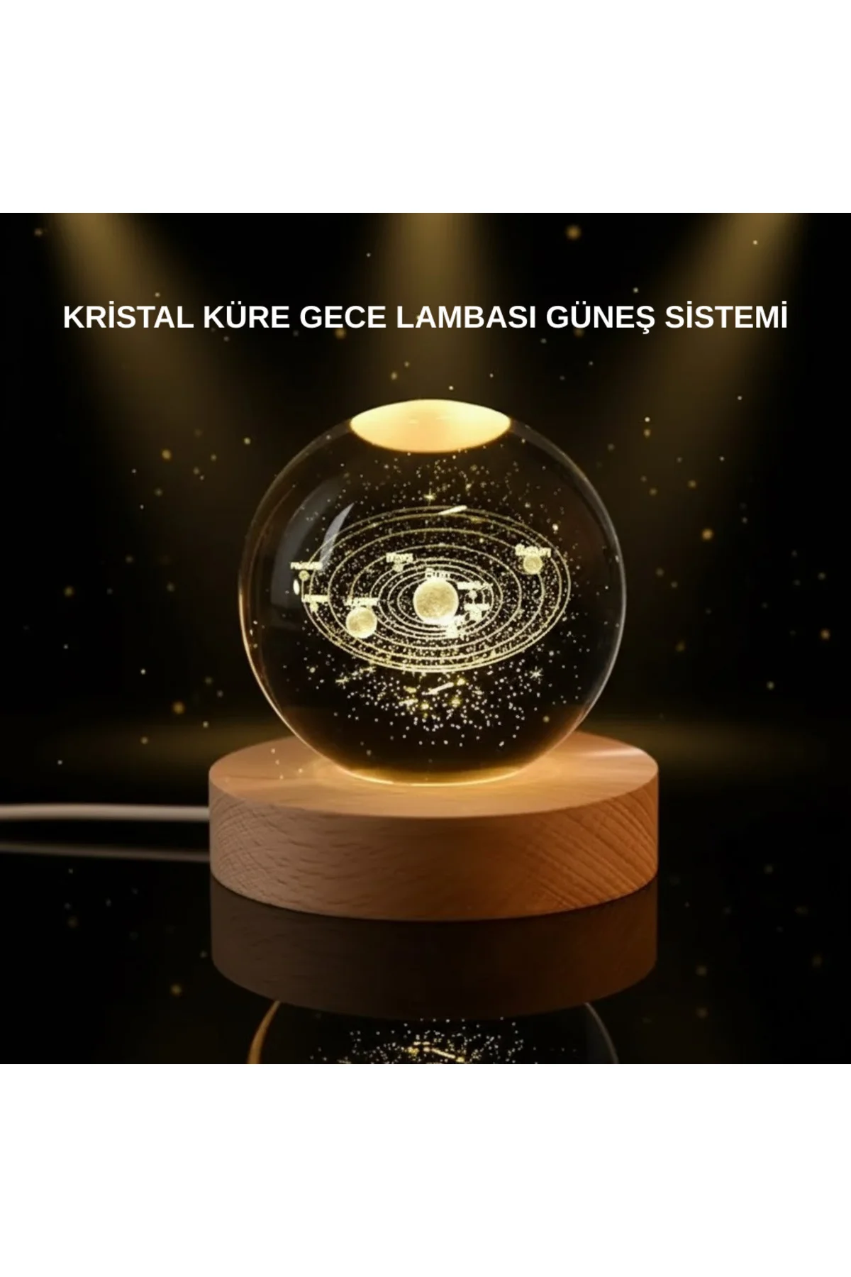 Led Işıklı Kristal Küre Ahşap Standlı Dekoratif Gezegen Model