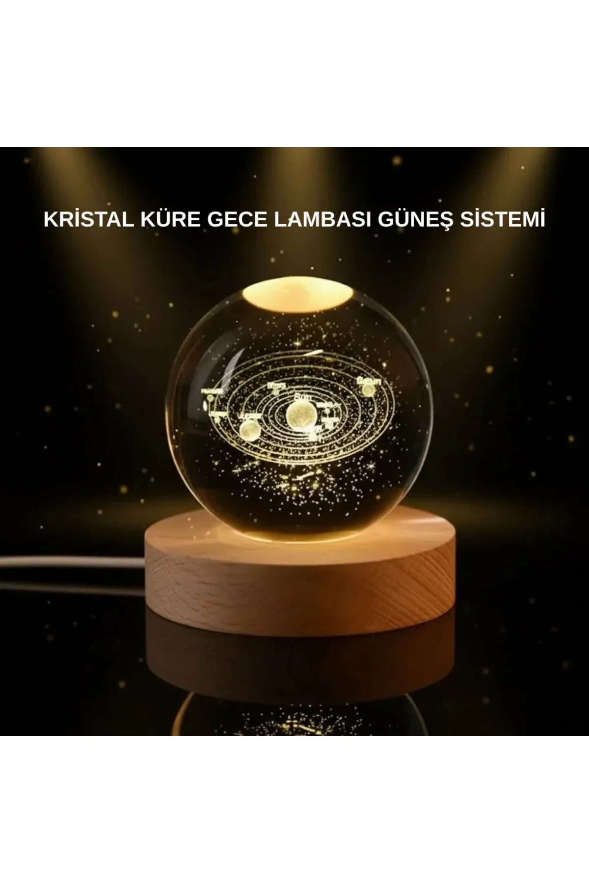 LED Işıklı Kristal Küre Ahşap Standlı Dekoratif Gezegen Model