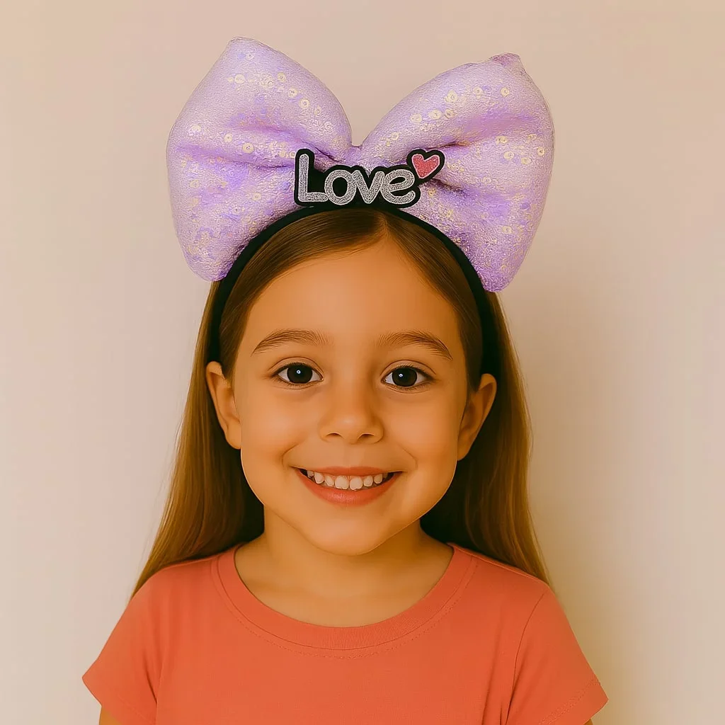LED Işıklı Love Yazılı Mor Fiyonk Taç – Kız Çocuk Parti Tacı - Görsel 2