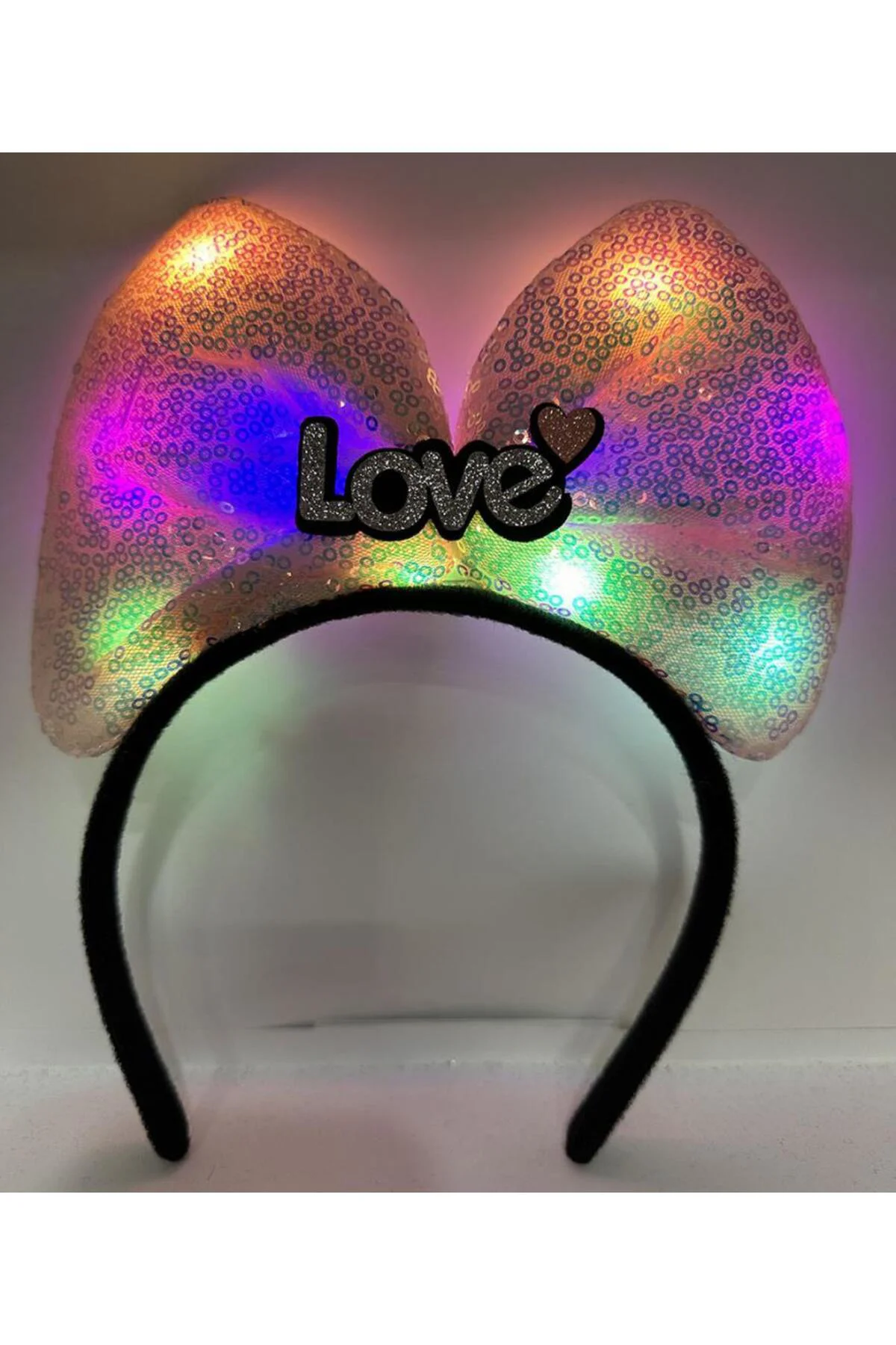 LED Işıklı Love Yazılı Pembe Fiyonk Taç – Kız Çocuk Parti Tacı