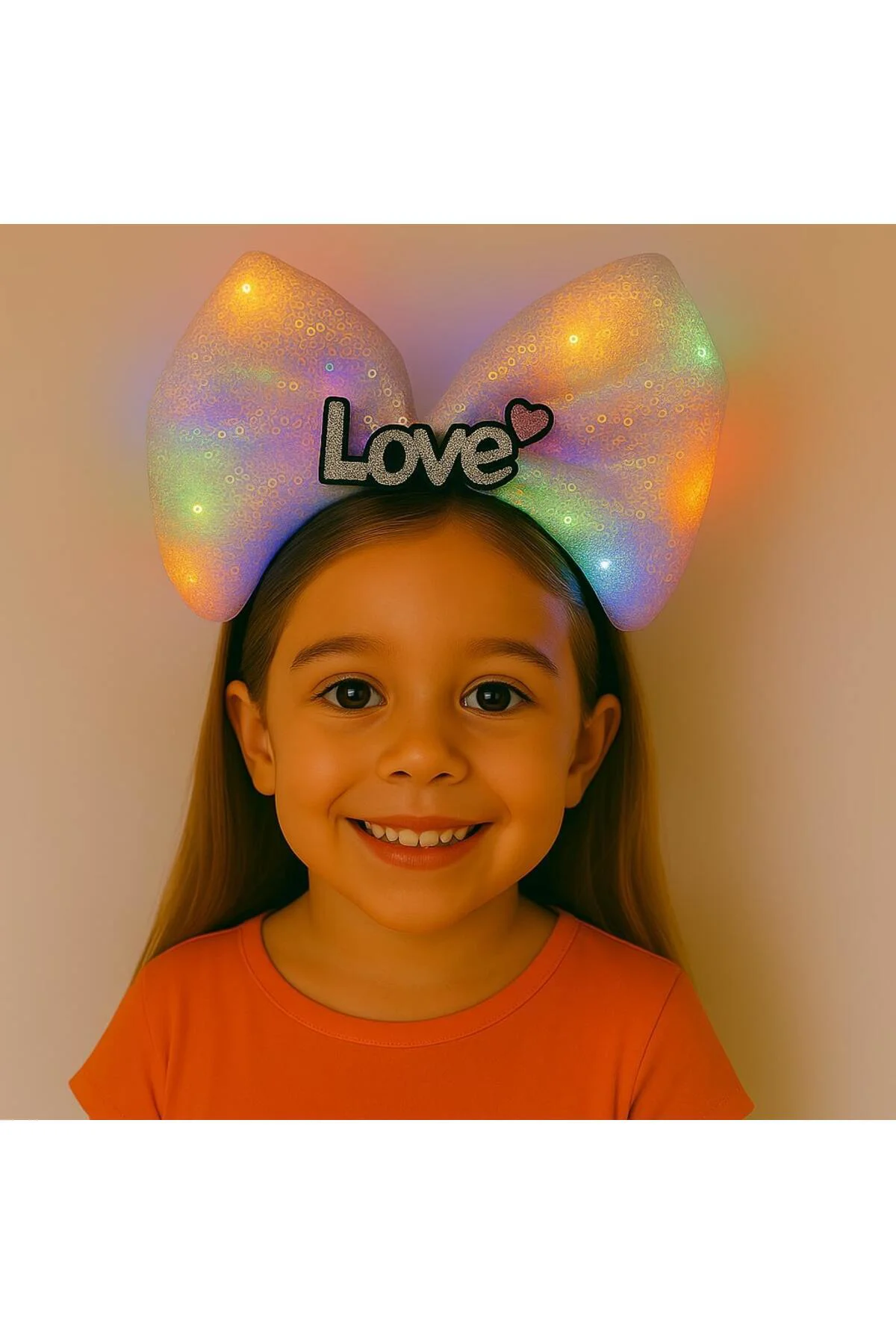 LED Işıklı Love Yazılı Pembe Fiyonk Taç – Kız Çocuk Parti Tacı (5060)