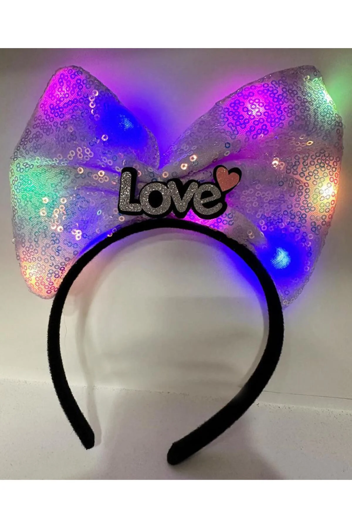 LED Işıklı Love Yazılı Mor Fiyonk Taç – Kız Çocuk Parti Tacı