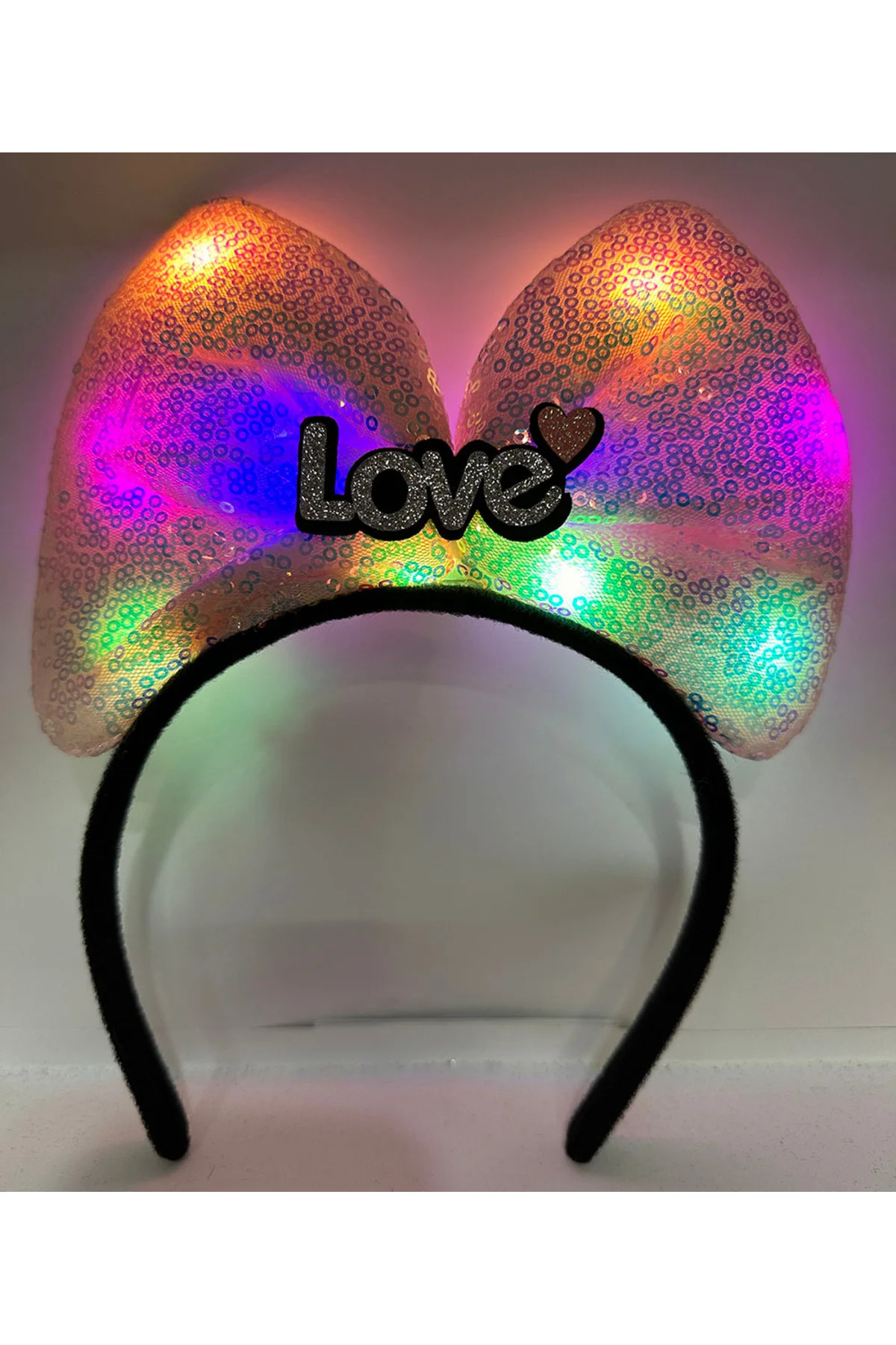 LED Işıklı Love Yazılı Pembe Fiyonk Taç – Kız Çocuk Parti Tacı (5060)