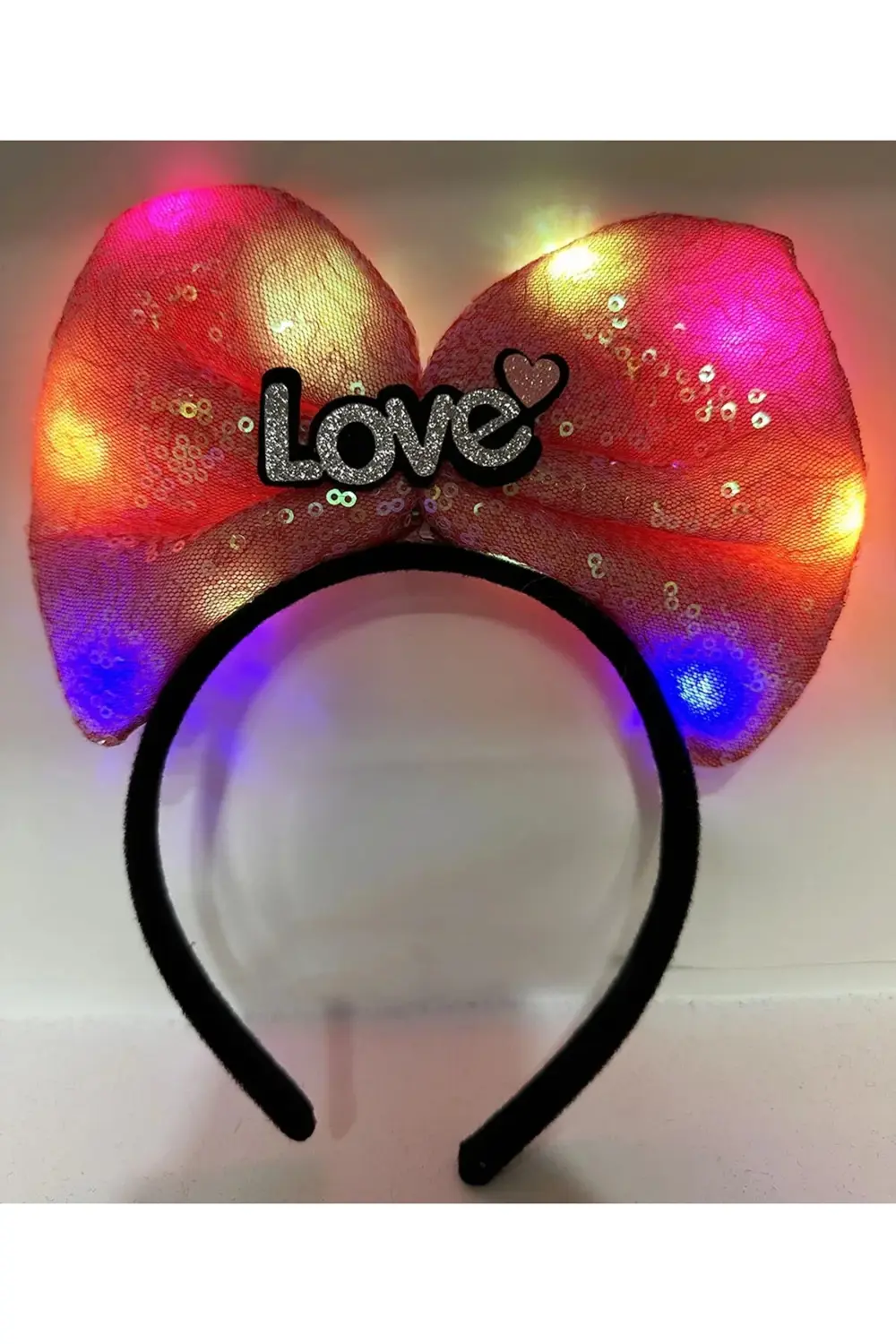 Led Işıklı Love Yazılı Fuşya Fiyonk Taç – Kız Çocuk Parti Tacı