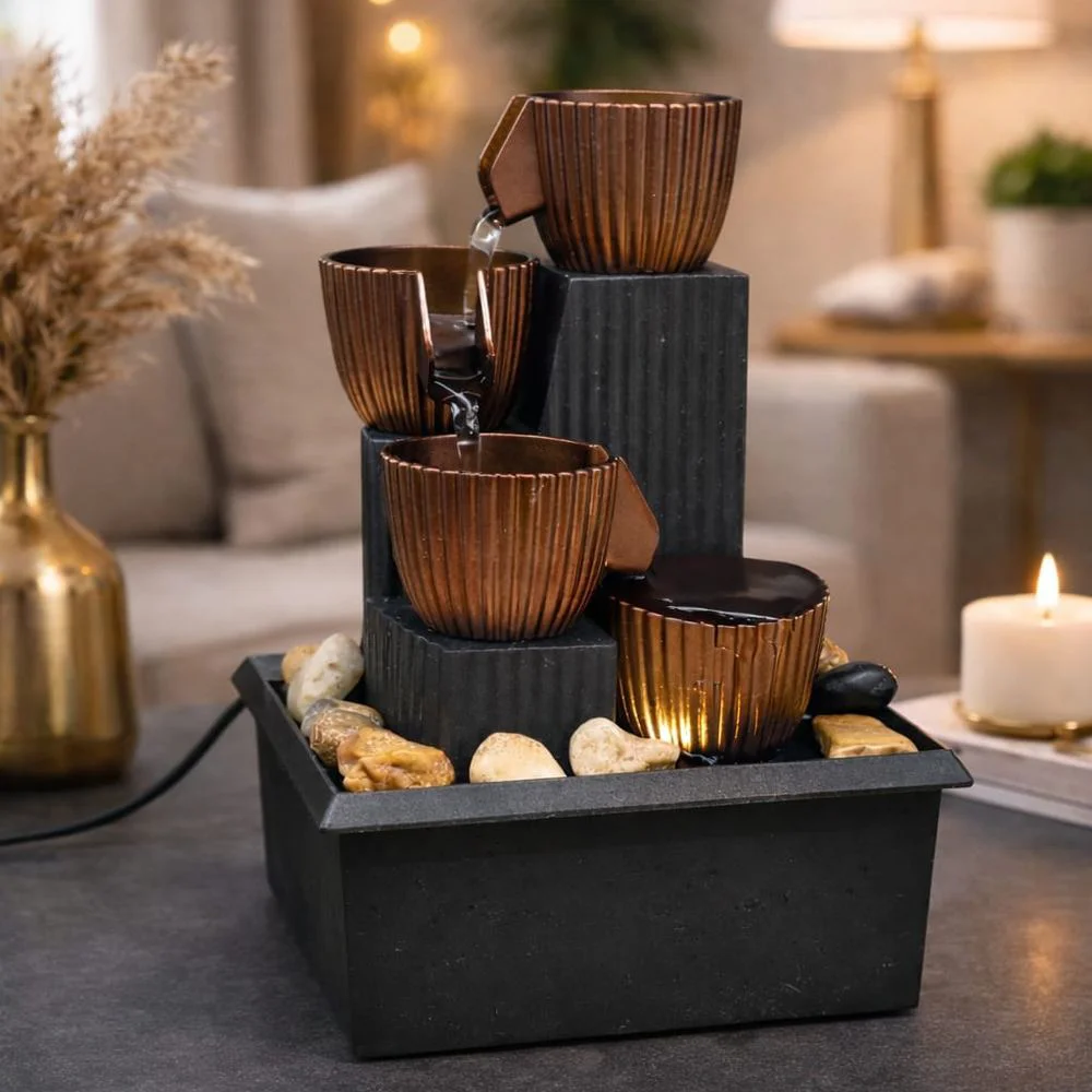 LED Işıklı Masaüstü Su Şelalesi Dekoratif Ev ve Ofis Aksesuarı