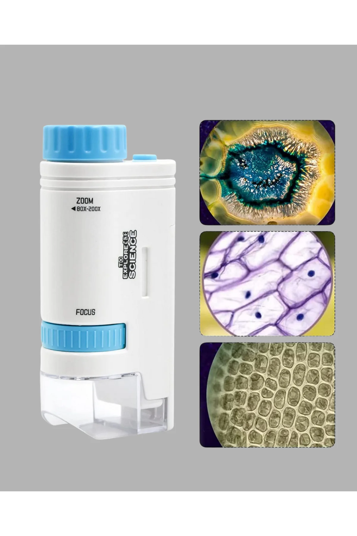 LED Işıklı Mikroskop 80X–200X Zoom Eğitici Bilim Seti ve Taşınabi