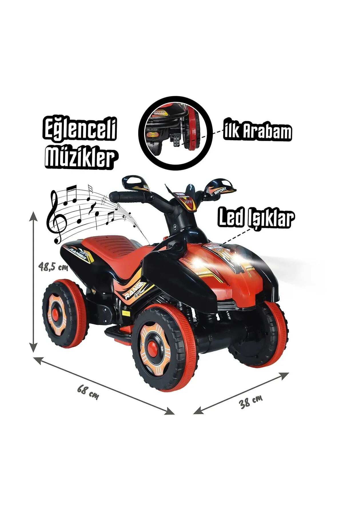Led Işıklı Müzikli Akülü Atv-motor Kırmızı