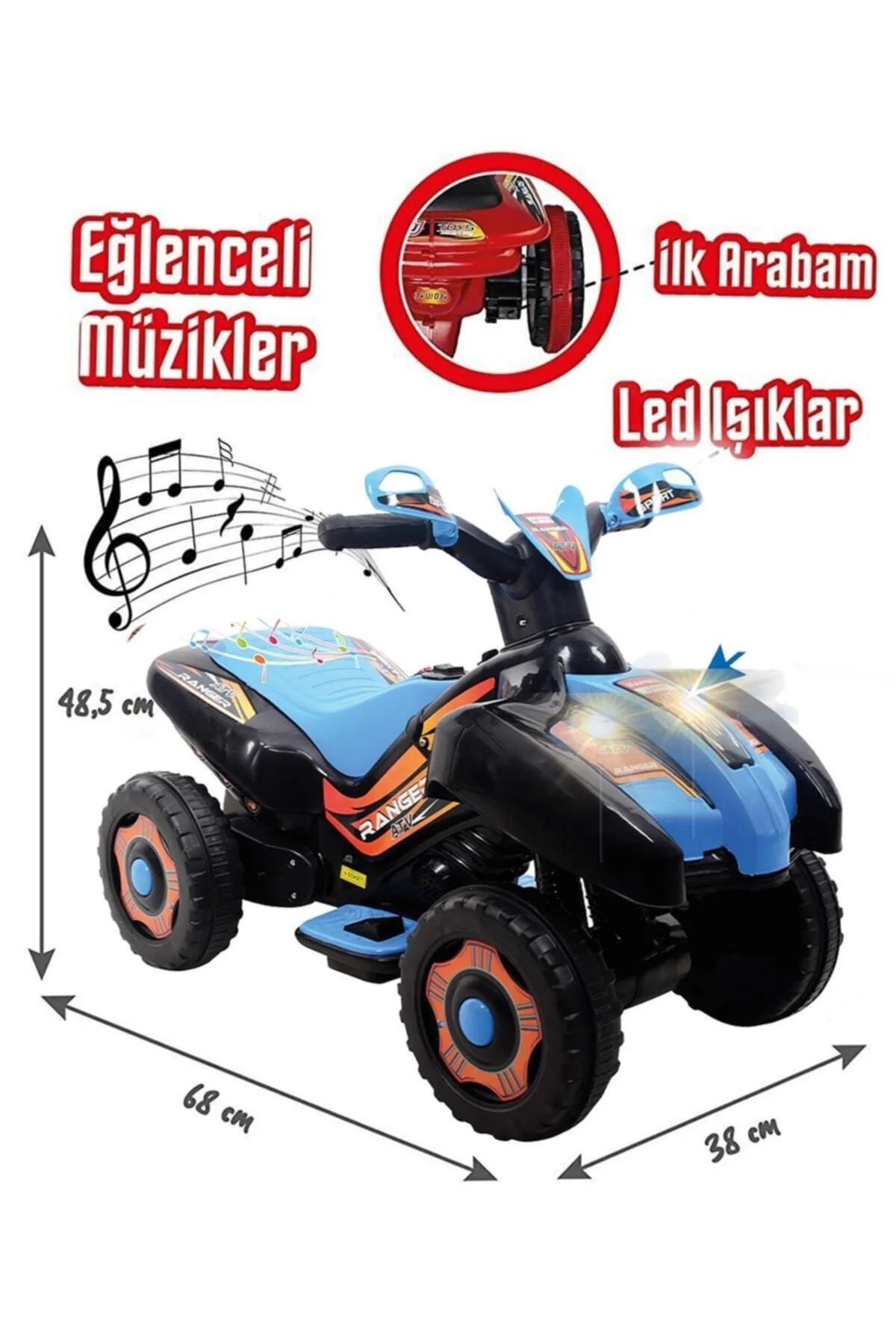 Led Işıklı Müzikli Akülü Atv-motor Mavi