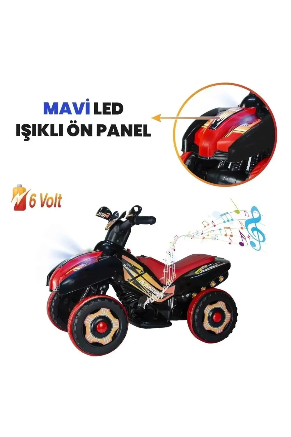 Led Işıklı Müzikli Akülü  Araba Atv Motor 2-4 Yaş - 6V