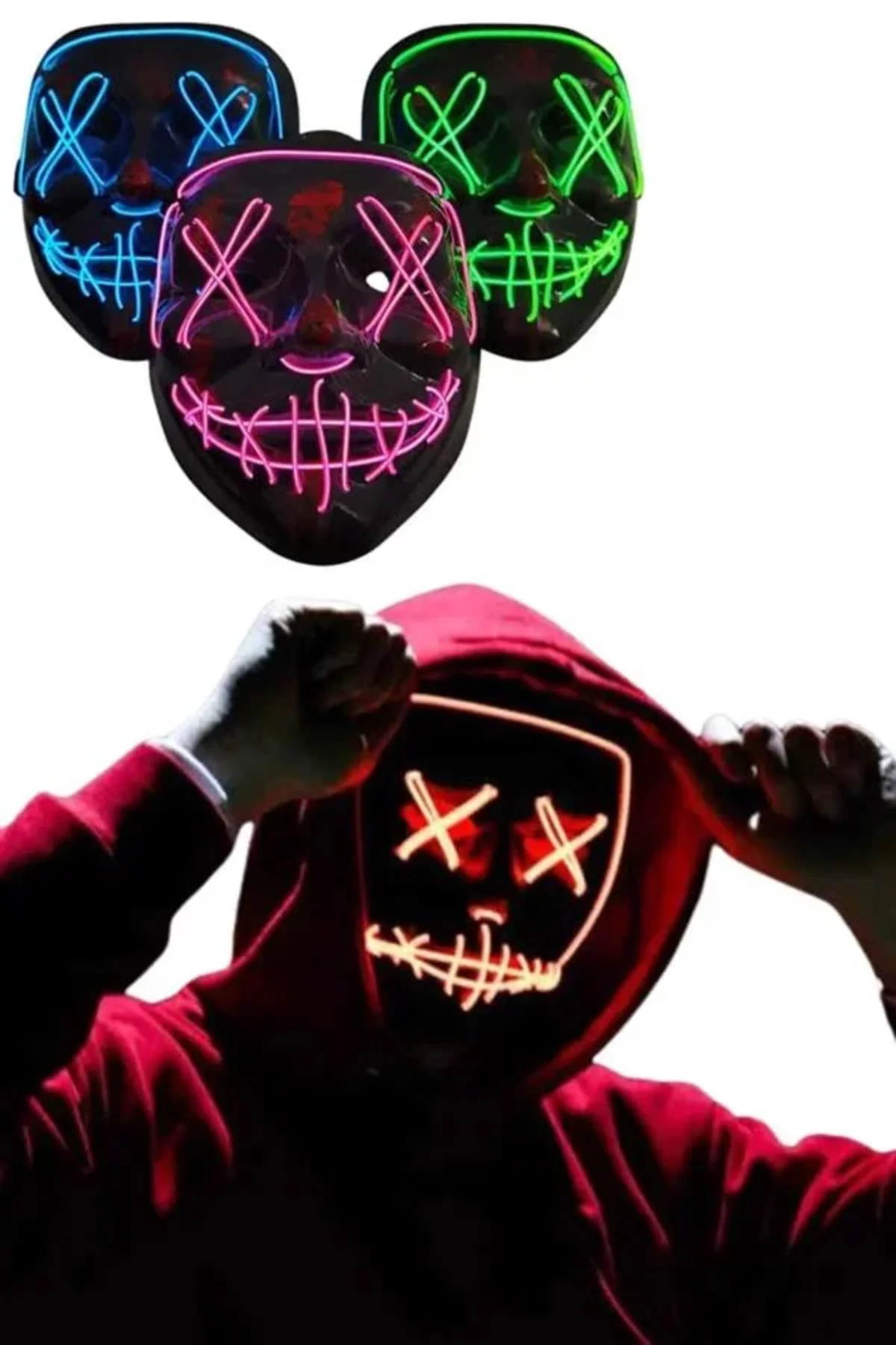 Led Işıklı Neon Maske Cadılar Bayramı Maskesi Korkunç Korku Maskesi Led Işıklı Neon Maske Cadılar Bayramı Maskesi Korkunç Korku Maskesi
