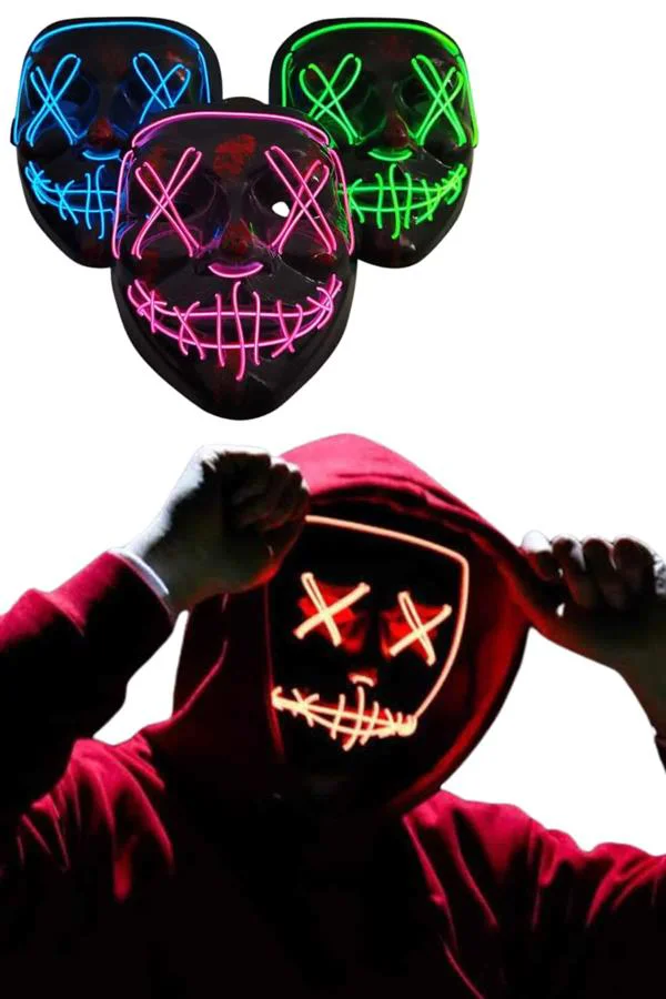 Led Işıklı Neon Maske Cadılar Bayramı Maskesi Korkunç Korku Maskesi Led Işıklı Neon Maske Cadılar Bayramı Maskesi Korkunç Korku Maskesi