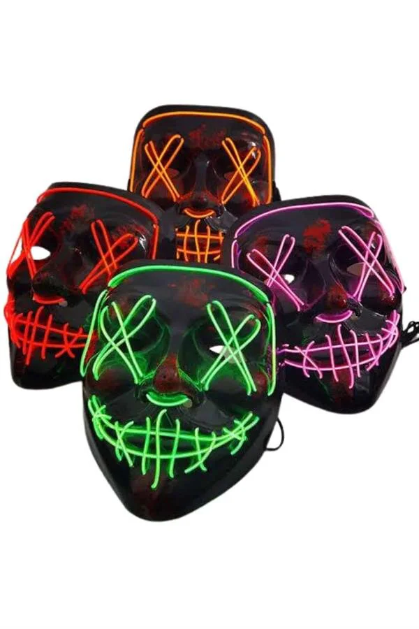 LED Işıklı Neon Maske Cadılar Bayramı Korku Maskesi - Etkileyici Neon Işık Performansı
