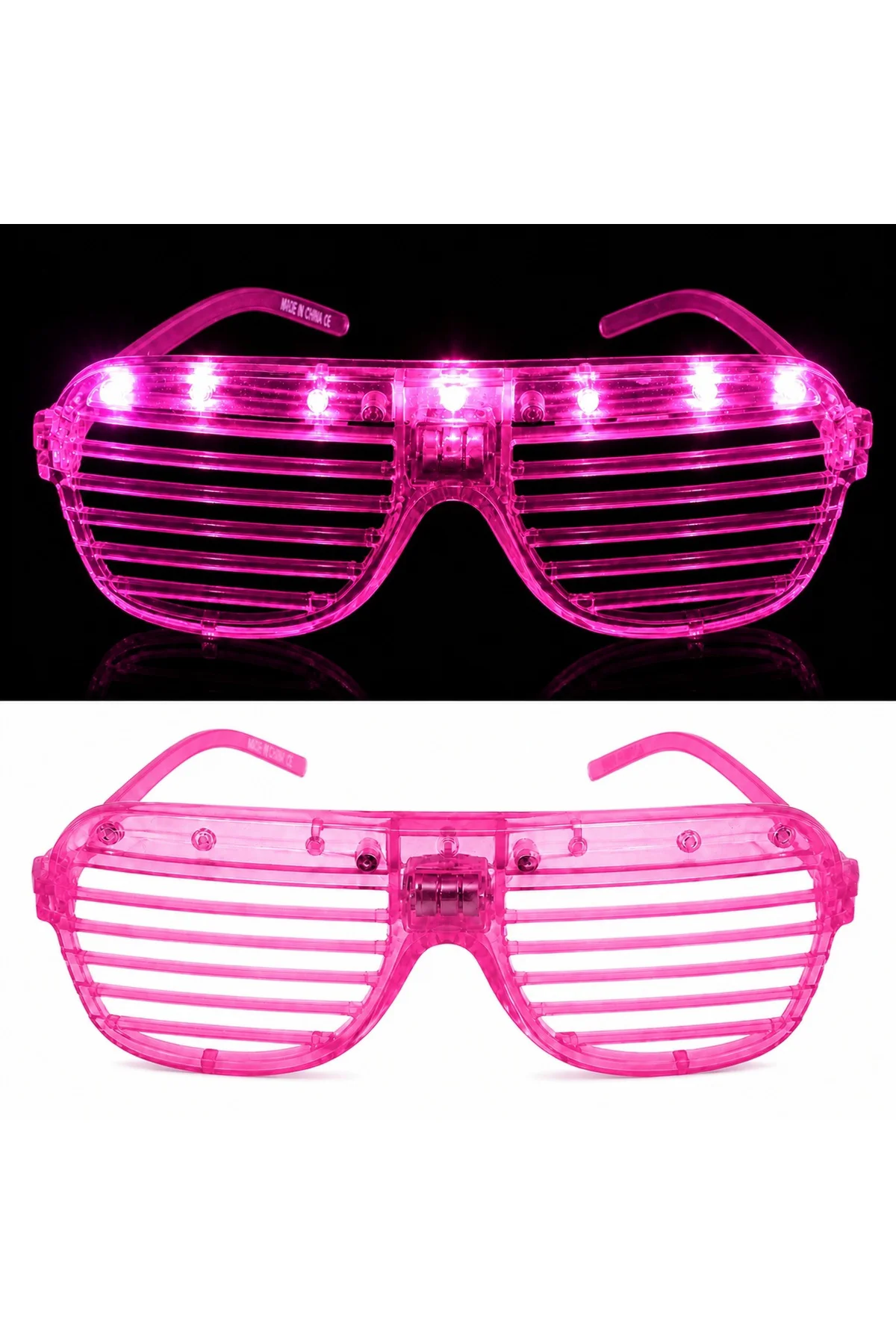 LED Işıklı Panjur Parti Gözlüğü Pembe Renk Shutter Gözlük