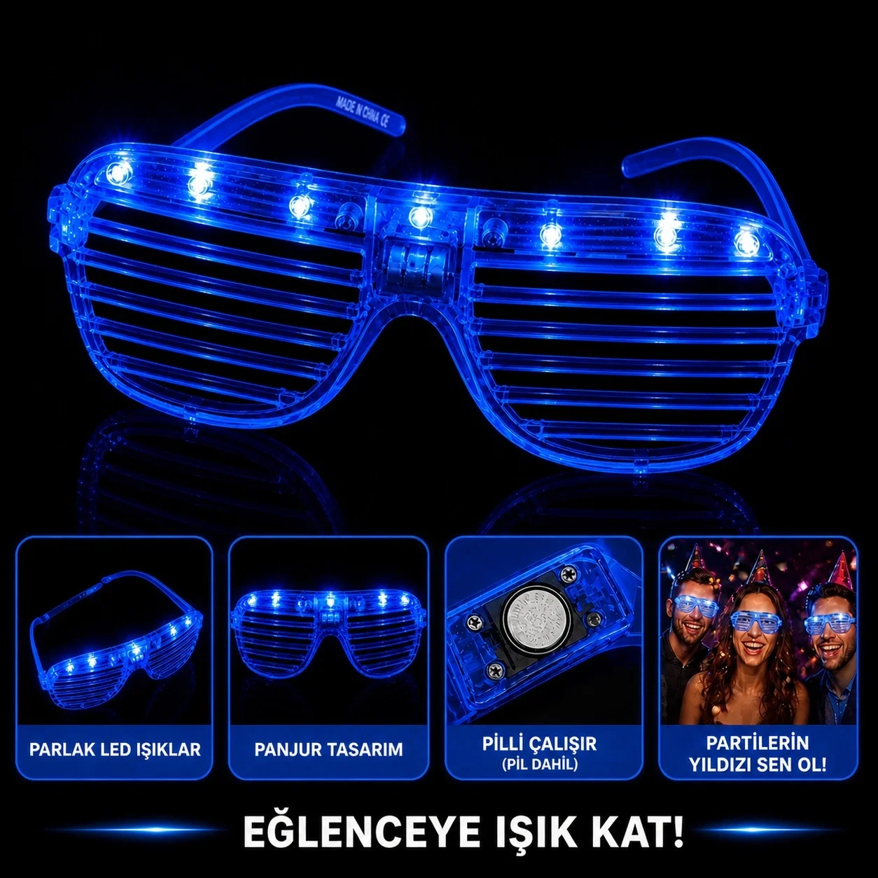 LED Işıklı Panjur Parti Gözlüğü Mavi Renk Shutter Gözlük LED Işıklı Panjur Parti Gözlüğü Mavi Renk Shutter Gözlük Fiyatı, Yorumları ve Özellikleri