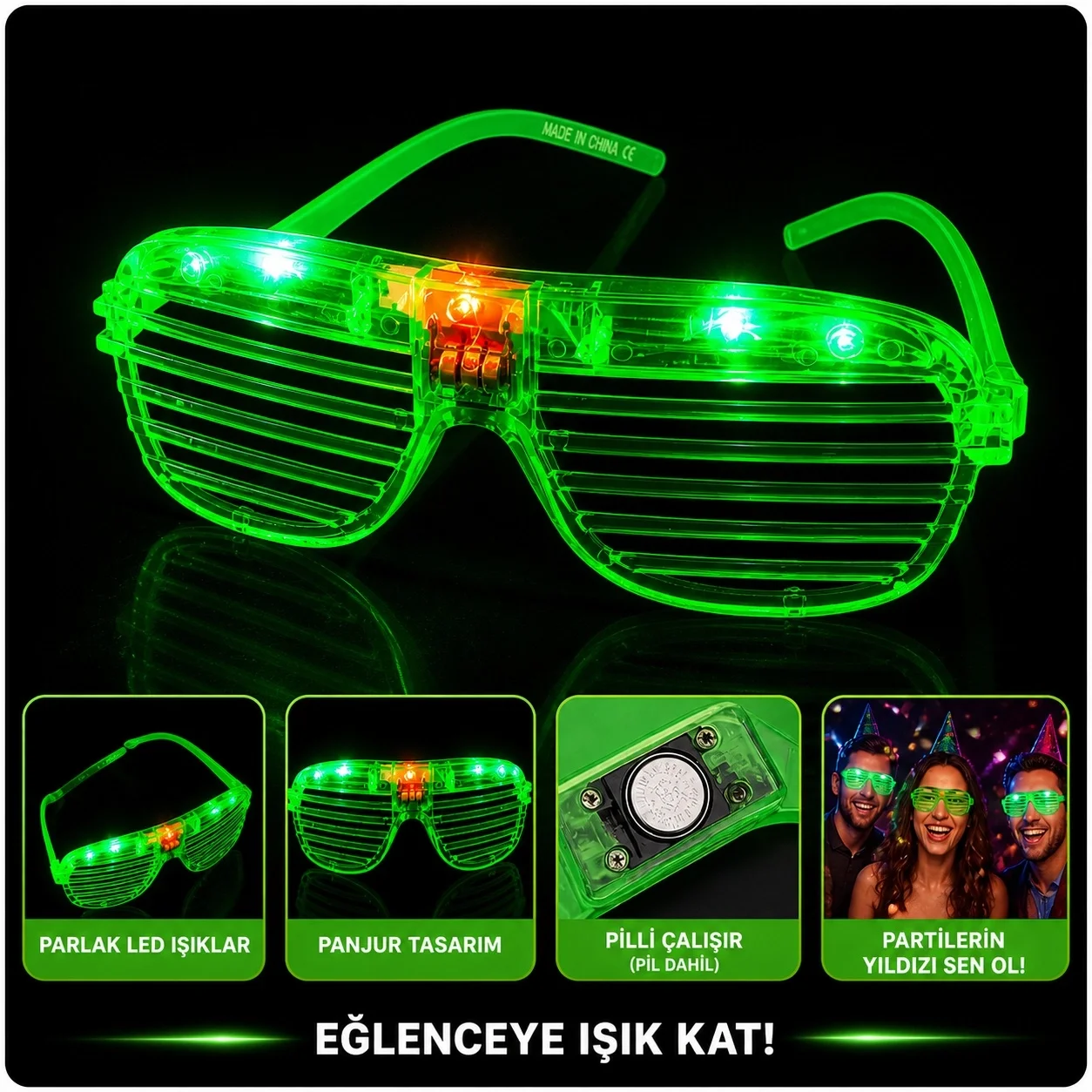 LED Işıklı Panjur Parti Gözlüğü Yeşil Renk Shutter Gözlük LED Işıklı Panjur Parti Gözlüğü Yeşil Renk Shutter Gözlük Fiyatı, Yorumları ve Özellikleri