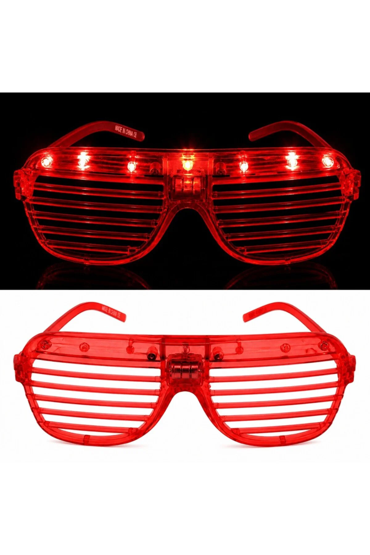 LED Işıklı Panjur Parti Gözlüğü Kırmızı Renk Gözlük